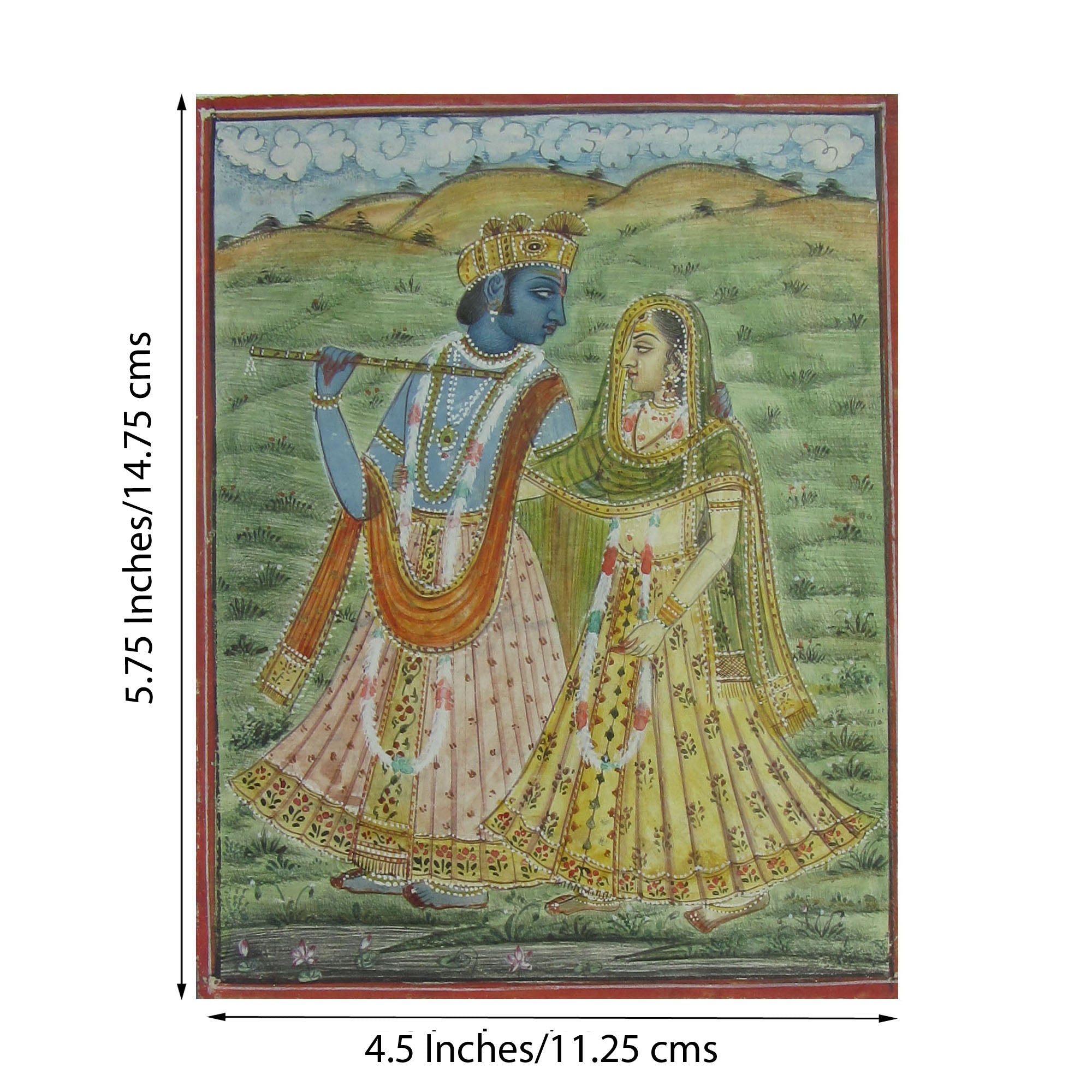 Krishna Playing Flute with Radha Original Art Paper Painting 1