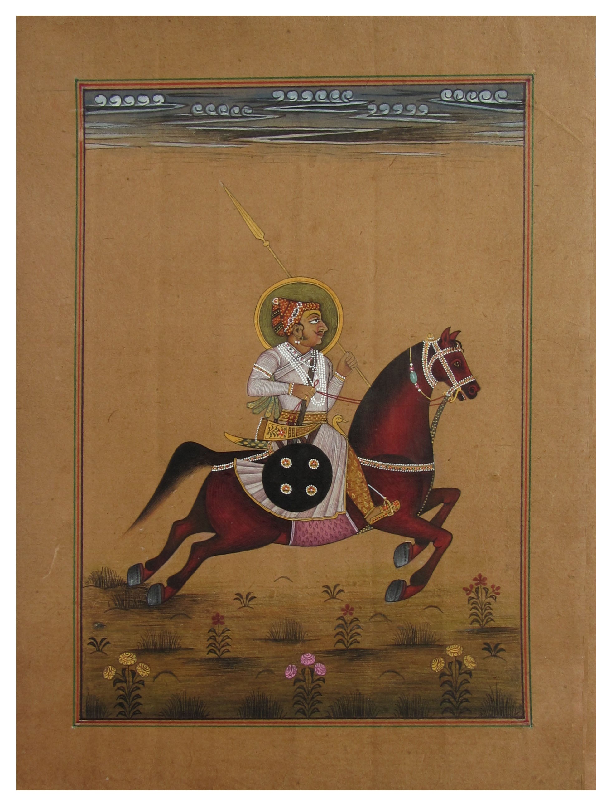 Mughal Emperor on Horse Original Art Paper Painting