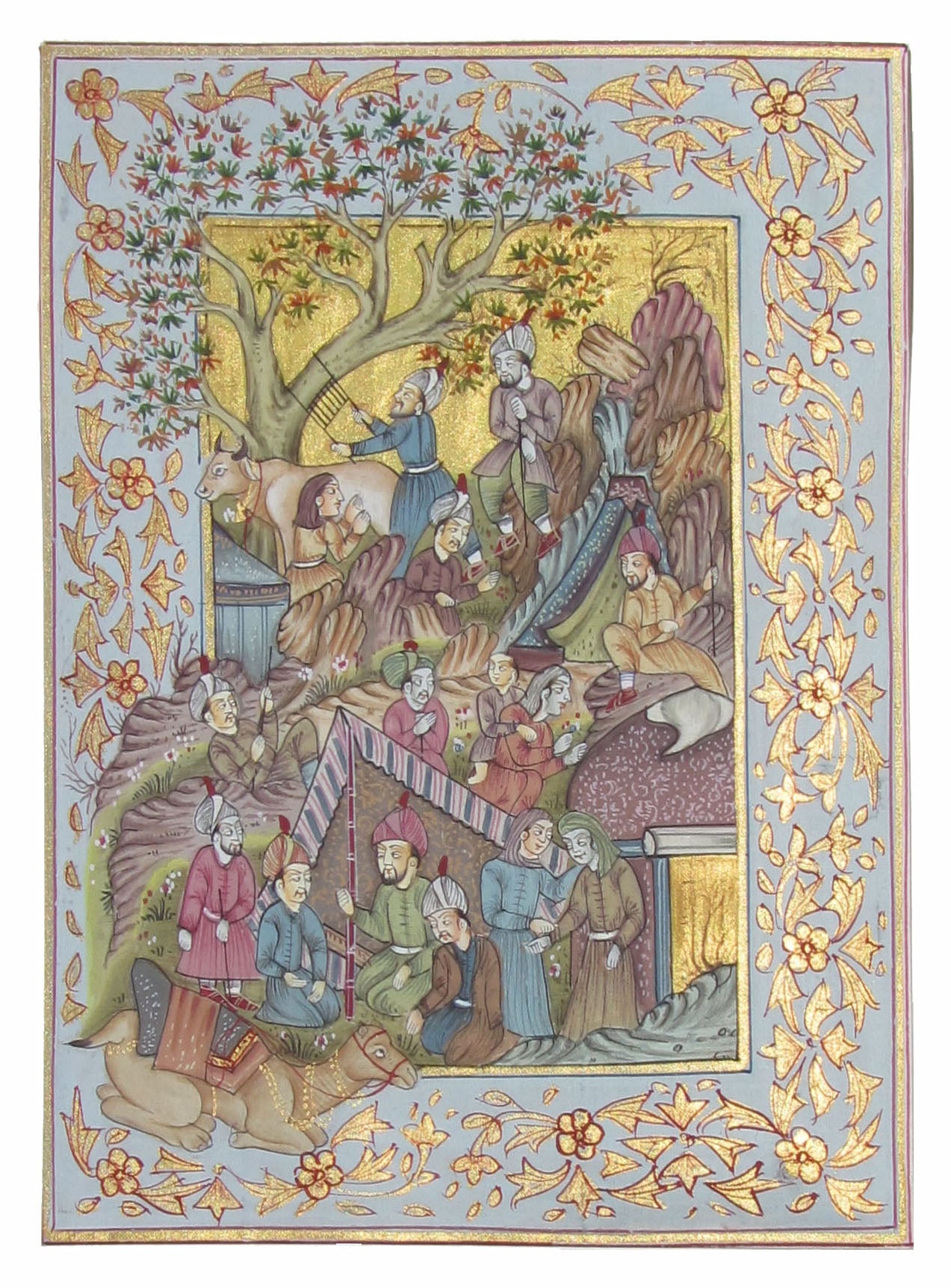 Scene of Mughal Court(Brown) Original Art Silk Painting