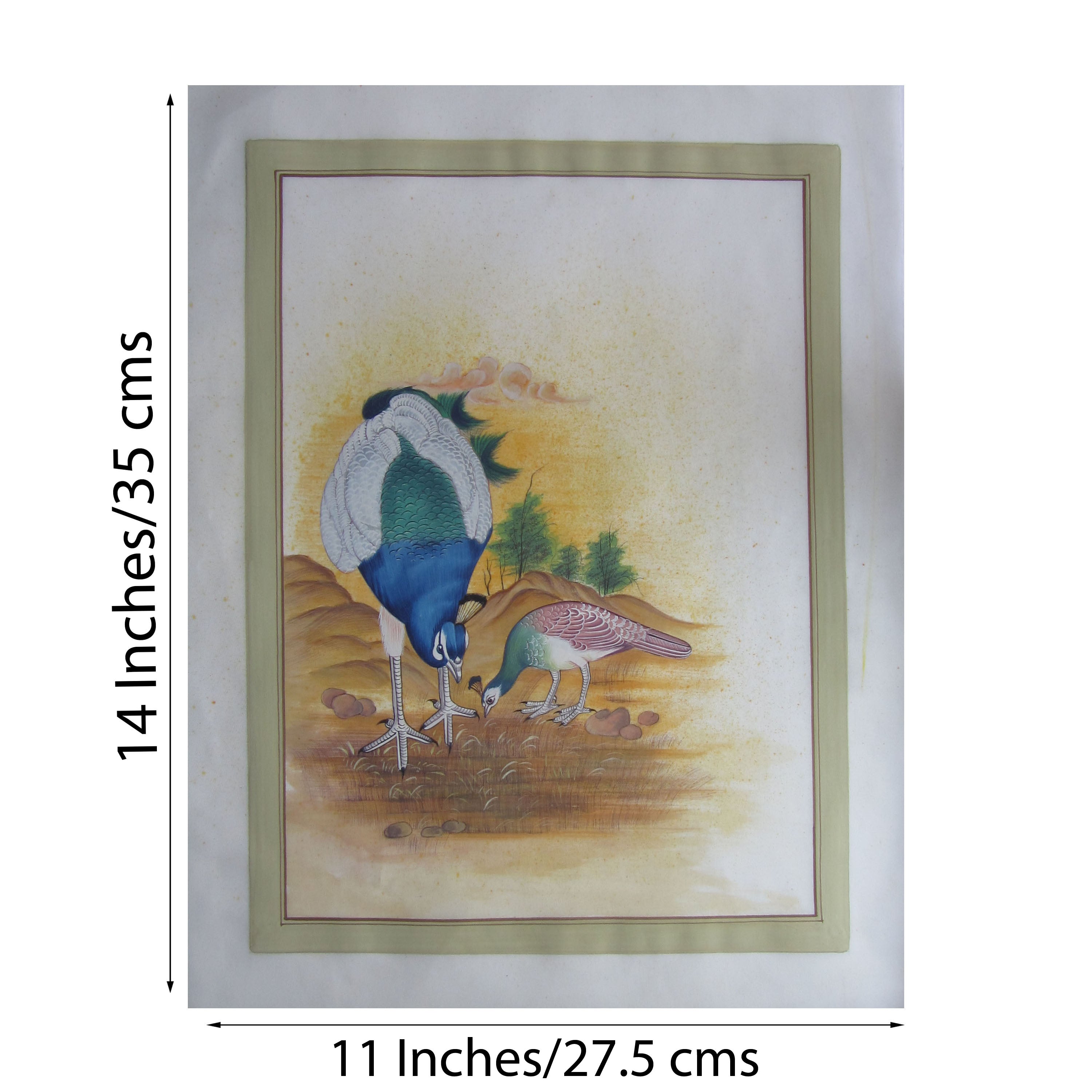 Miniature Peacock's Peahen Original Art Silk Painting 1