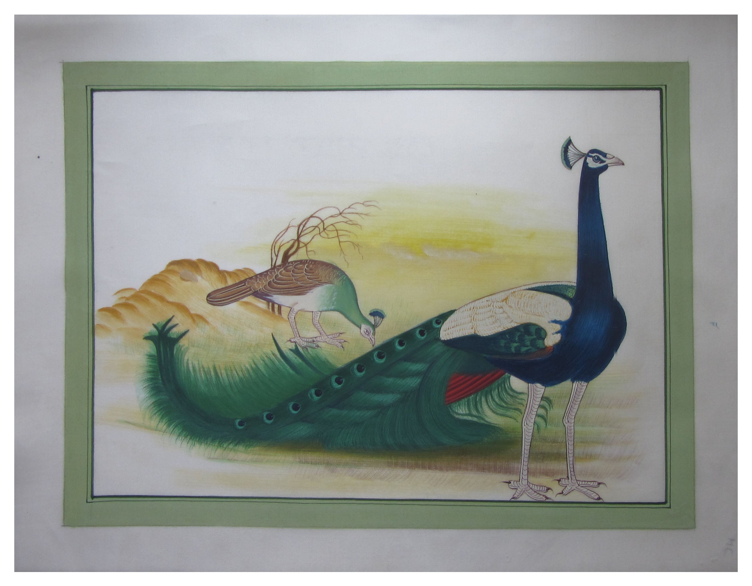 Miniature Peacocks Original Art Silk Painting