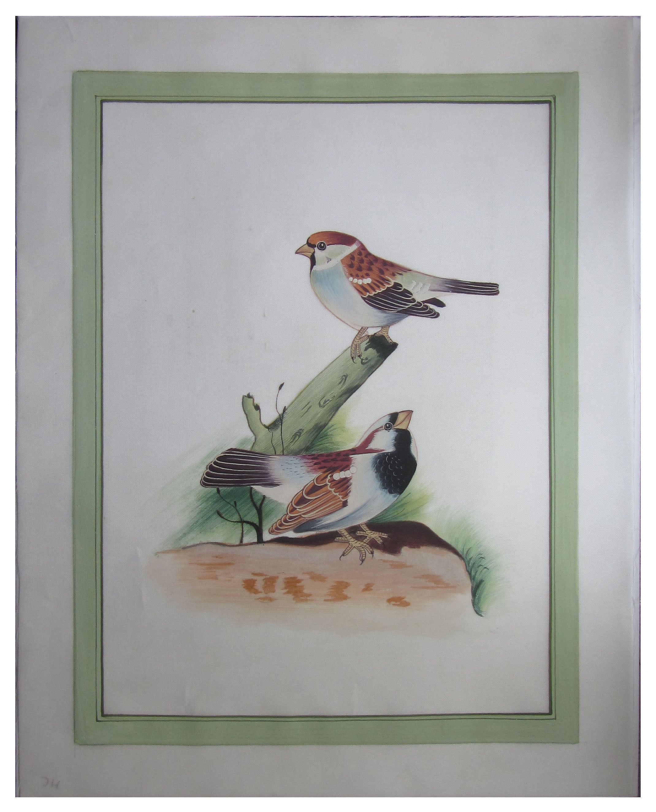 Miniature Brown Sparrows Original Art Silk Painting