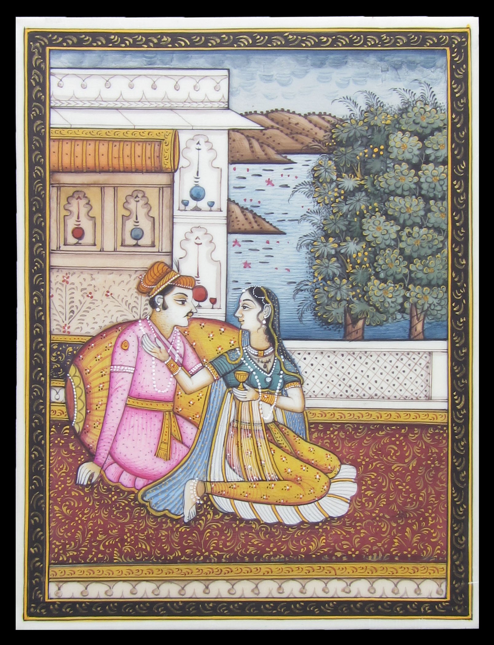 Amorous Mughal Evening Original Art Synthetic Plastic Sheet Painting
