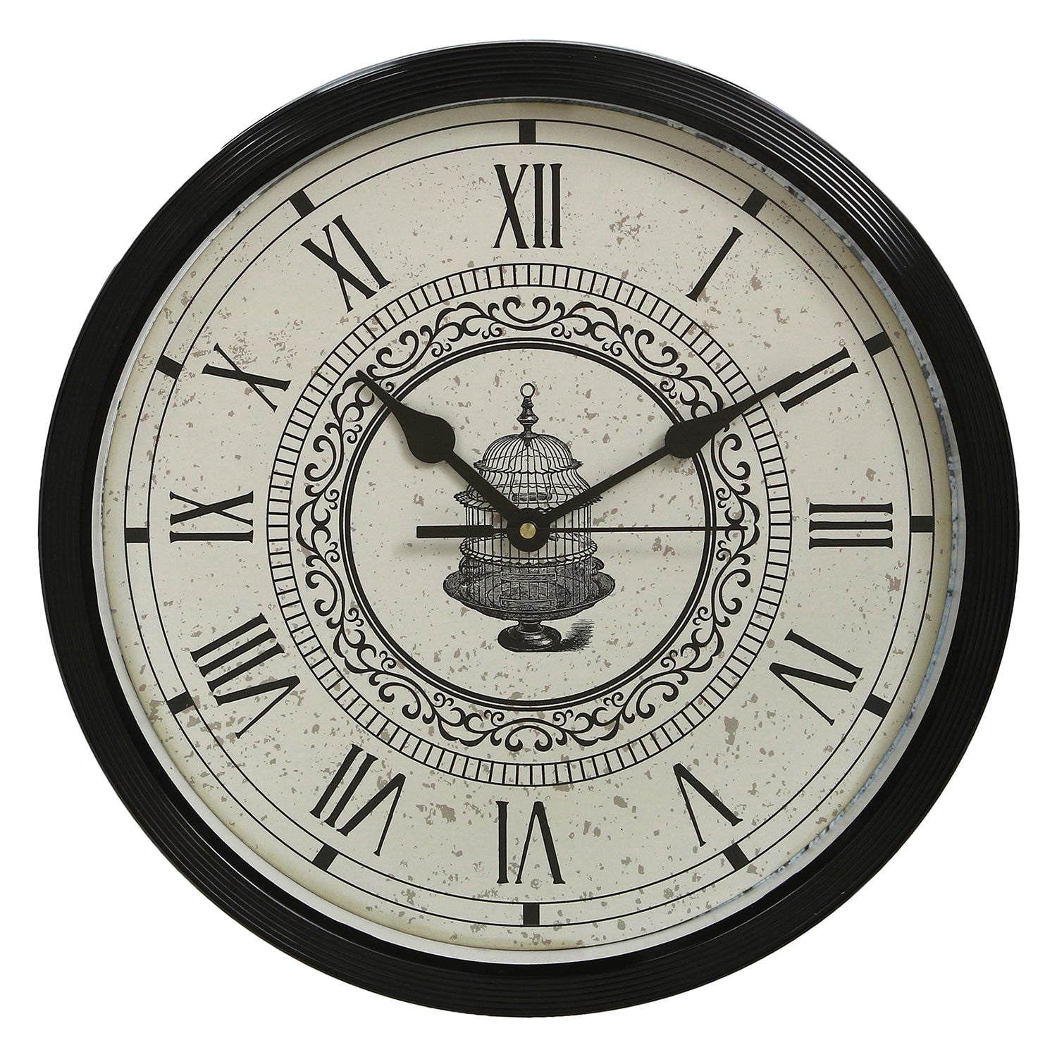 Black Plastic Round Analog Roman Numeral Designer wall clock