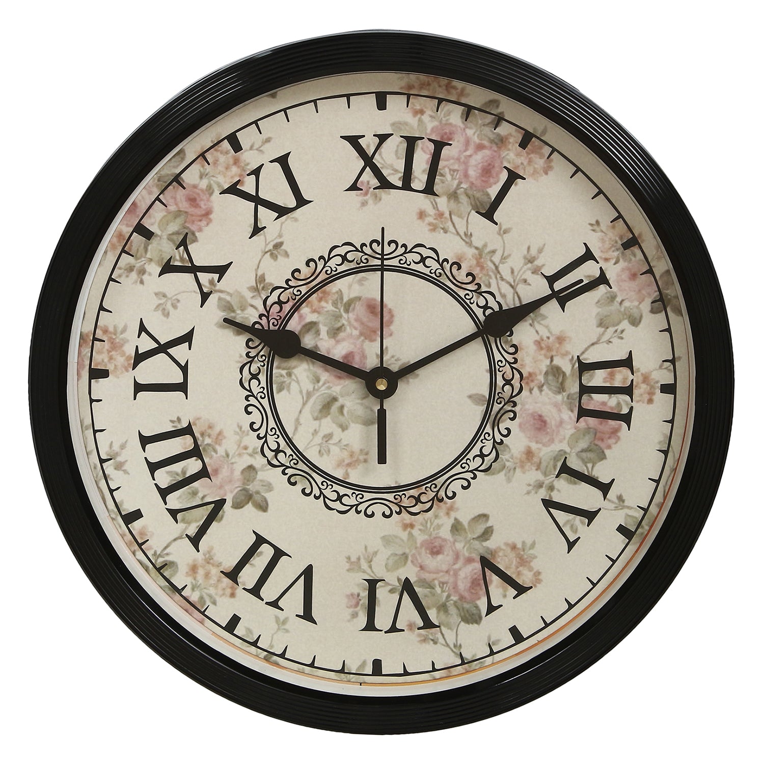 Black Plastic Round Shape Analog Designer Roman Numeral Wall Clock