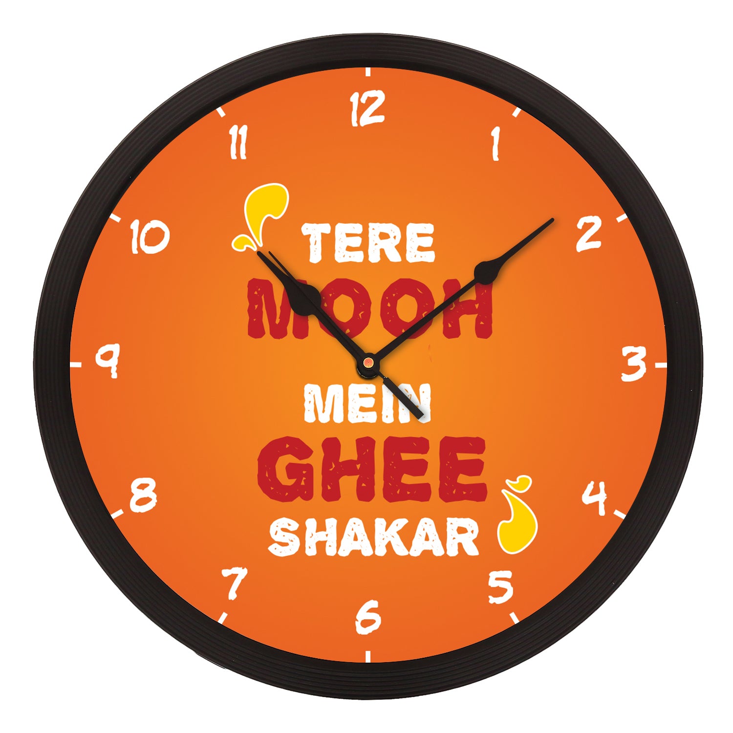 "Tere Mooh Mein Ghee Shakar" Designer Round Analog Black Wall Clock