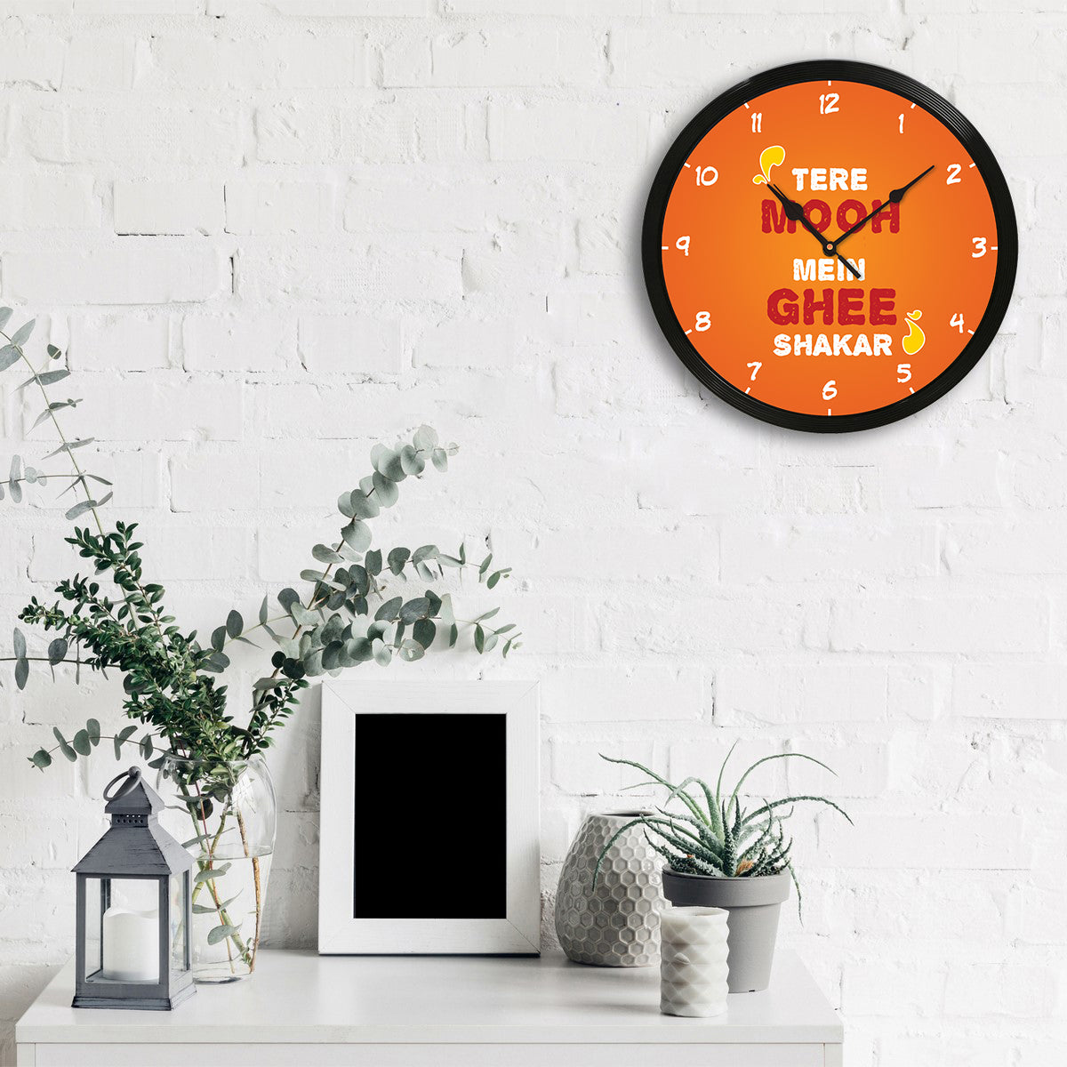 "Tere Mooh Mein Ghee Shakar" Designer Round Analog Black Wall Clock 2