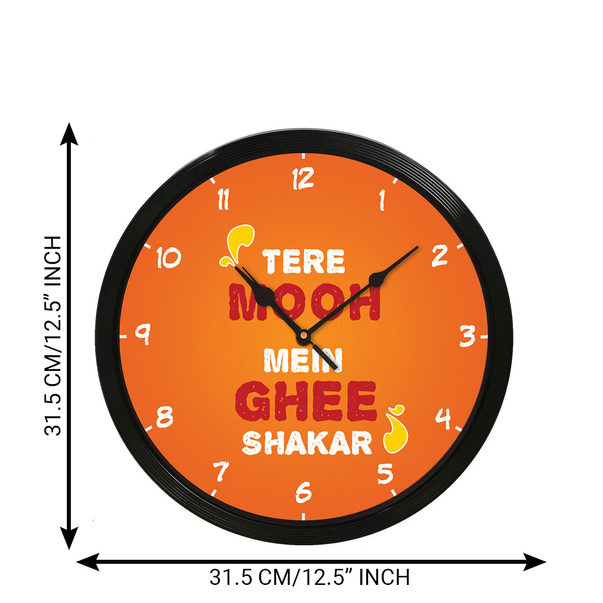 "Tere Mooh Mein Ghee Shakar" Designer Round Analog Black Wall Clock 3