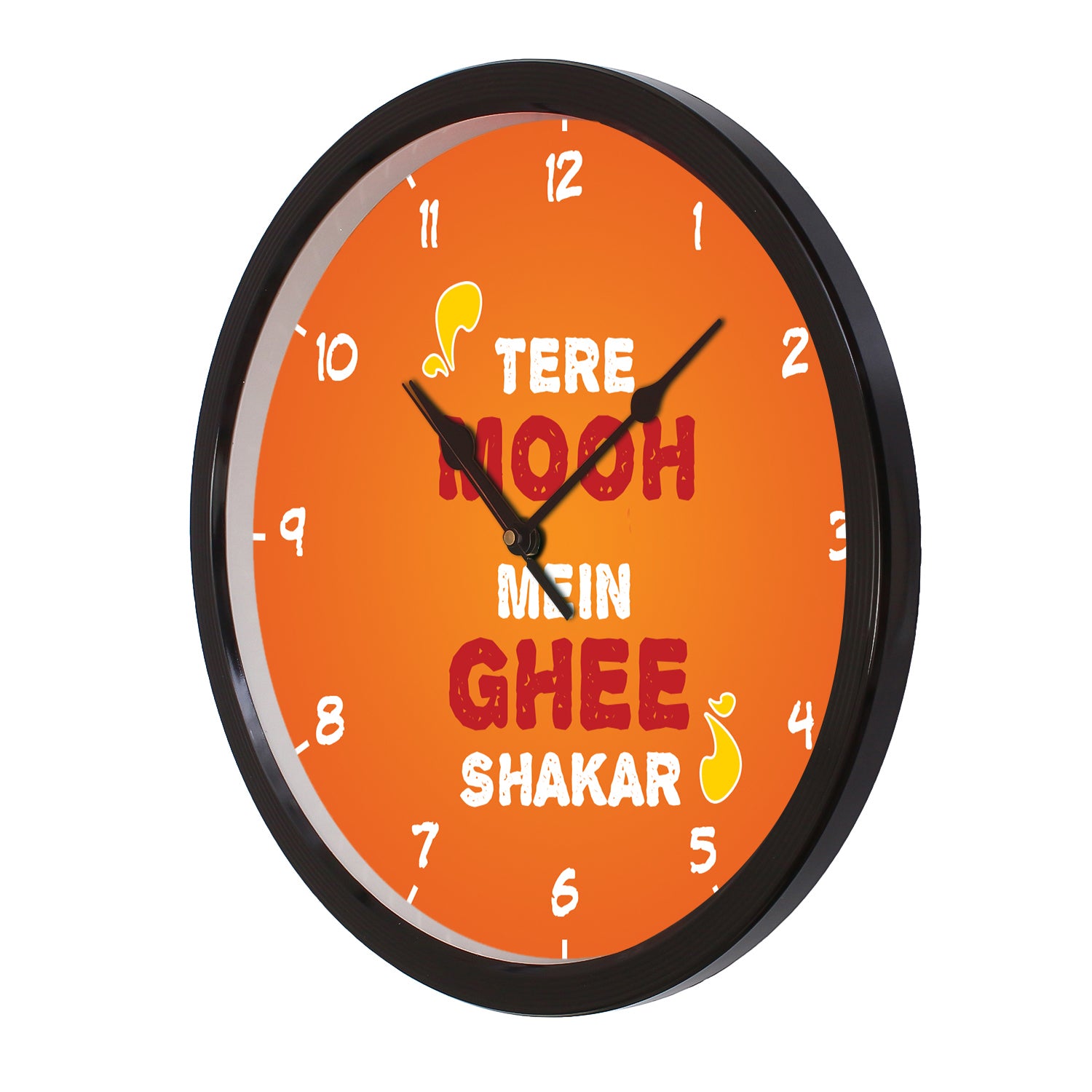 "Tere Mooh Mein Ghee Shakar" Designer Round Analog Black Wall Clock 4