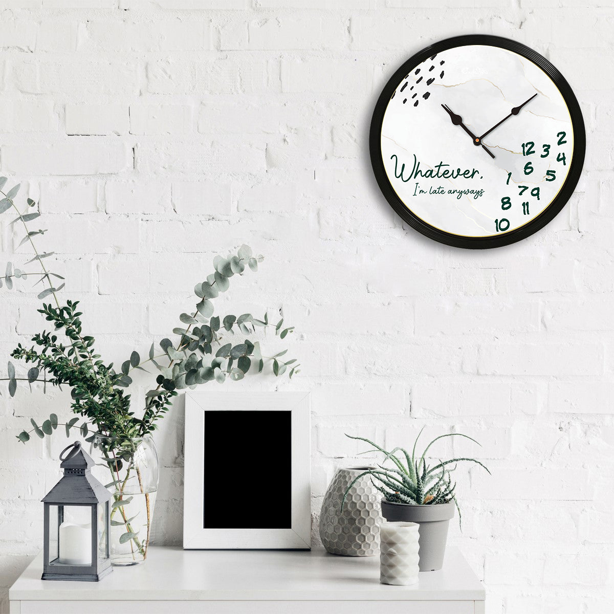 "Whatever I Am Late Always" Designer Round Analog Black Wall Clock 2
