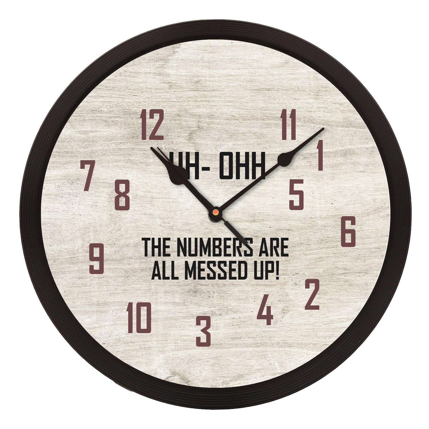 "The Numbers Are Messed Up" Designer Round Analog Black Wall Clock