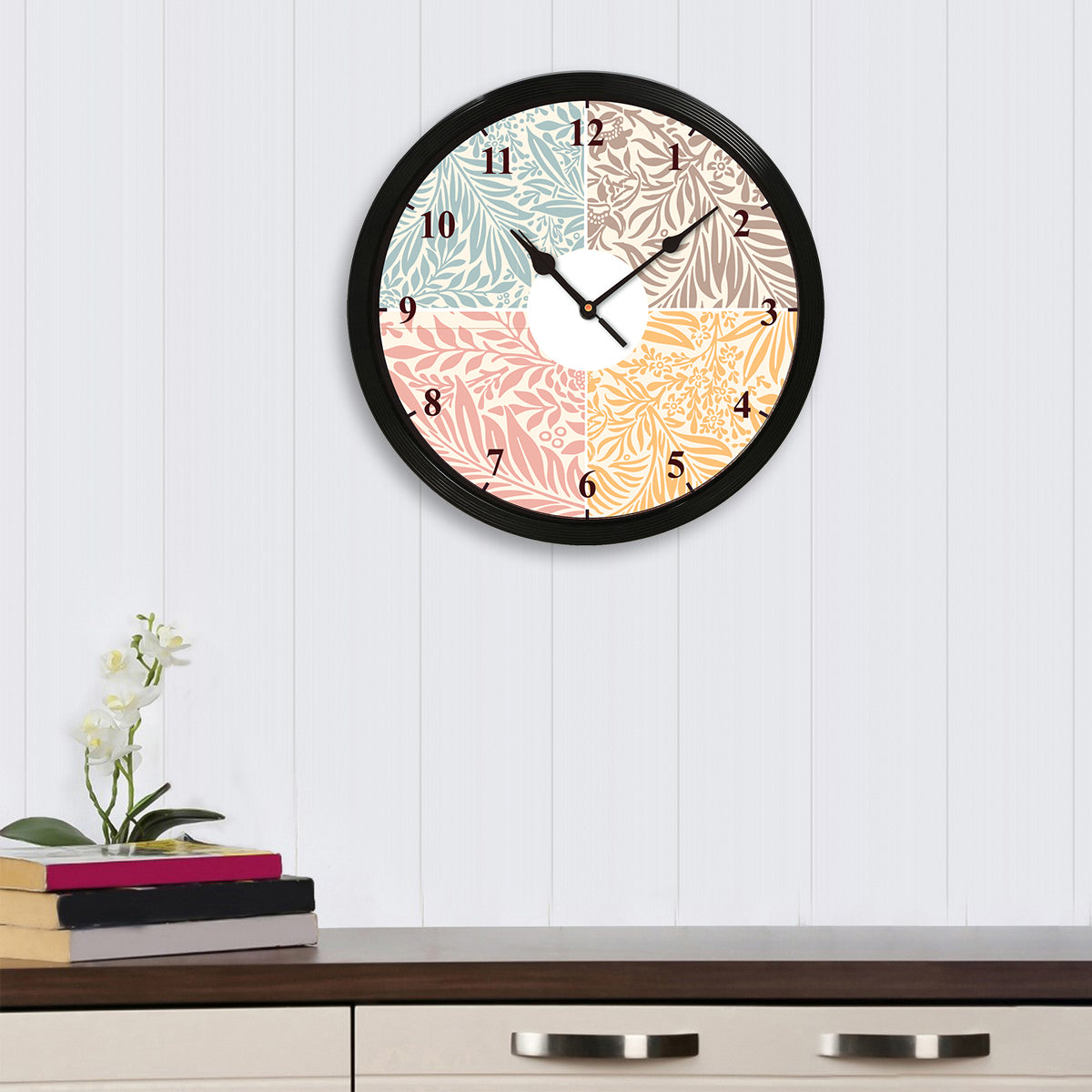 Multicolor Leaves Theme Round Shape Analog Designer Wall Clock 1