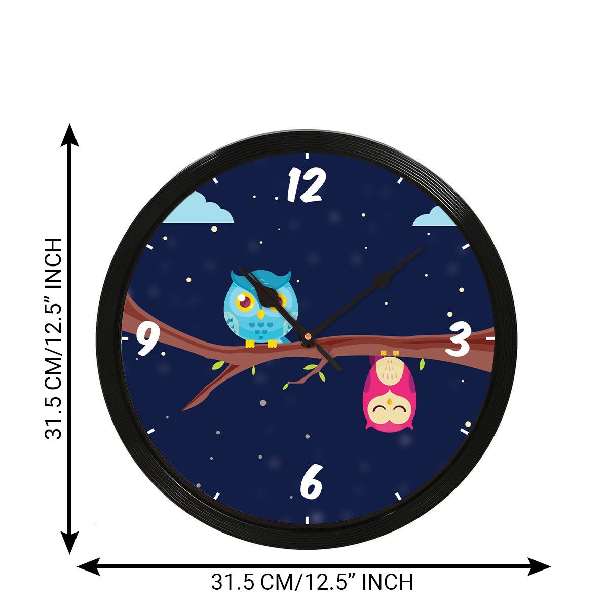 Black Plastic Round Shape Analog "Owls Sitting on a Branch" Designer Wall Clock 3