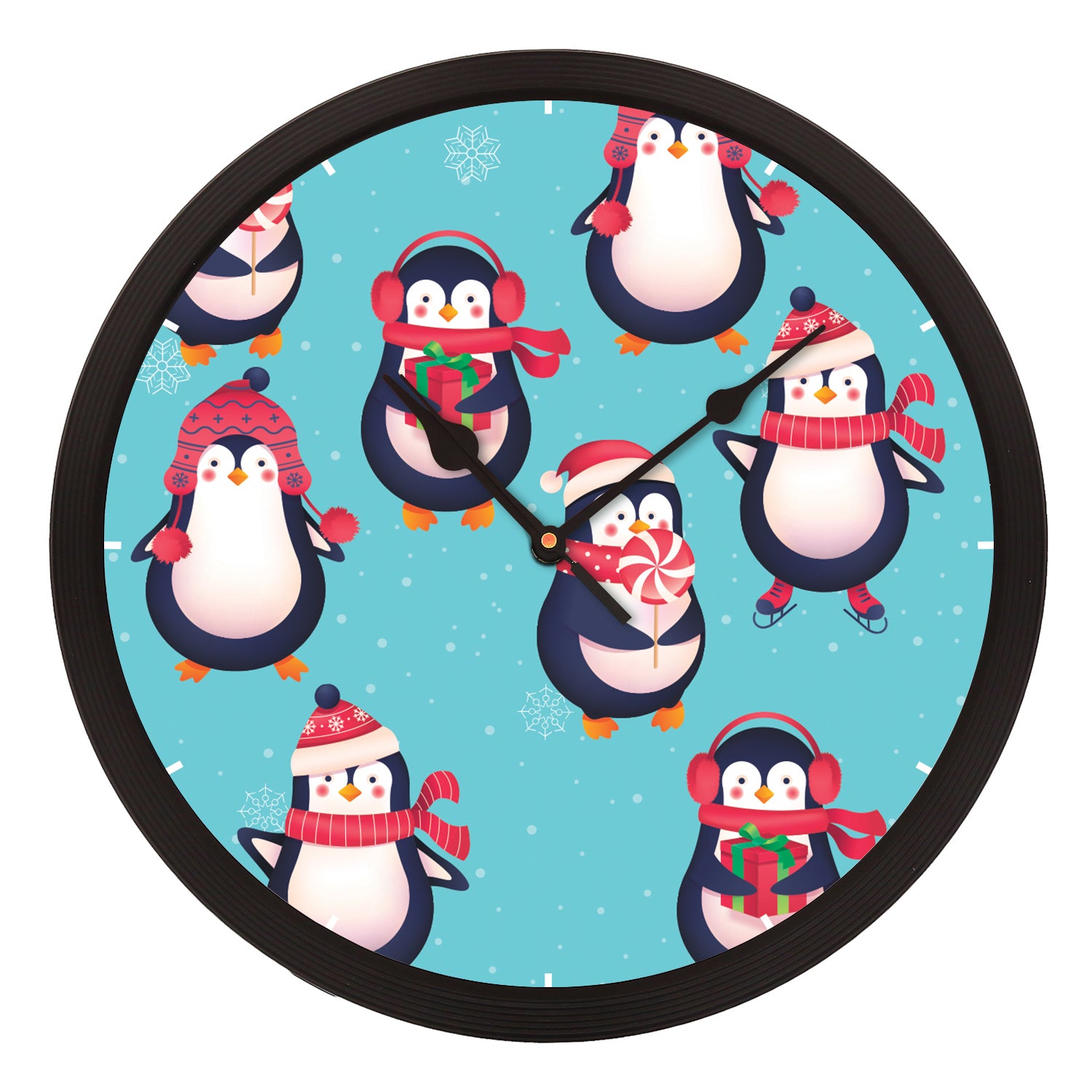 "Cute Penguins" Designer Round Shape Wall Clock