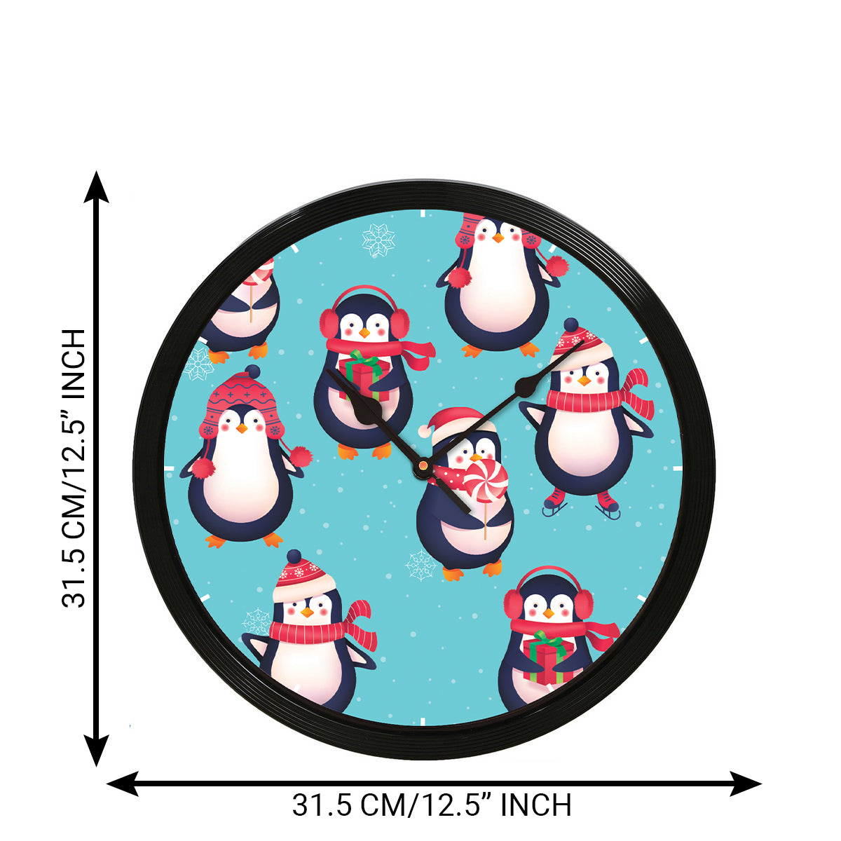 "Cute Penguins" Designer Round Shape Wall Clock 3
