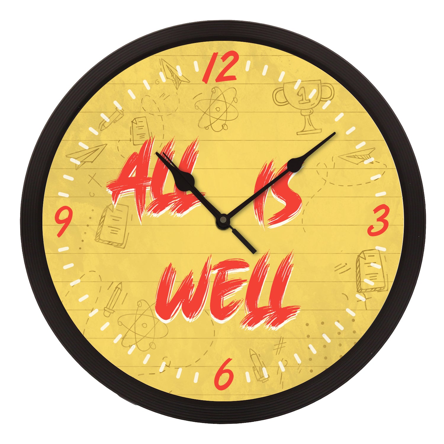 "All Is Well" Designer Round Analog Black Wall Clock
