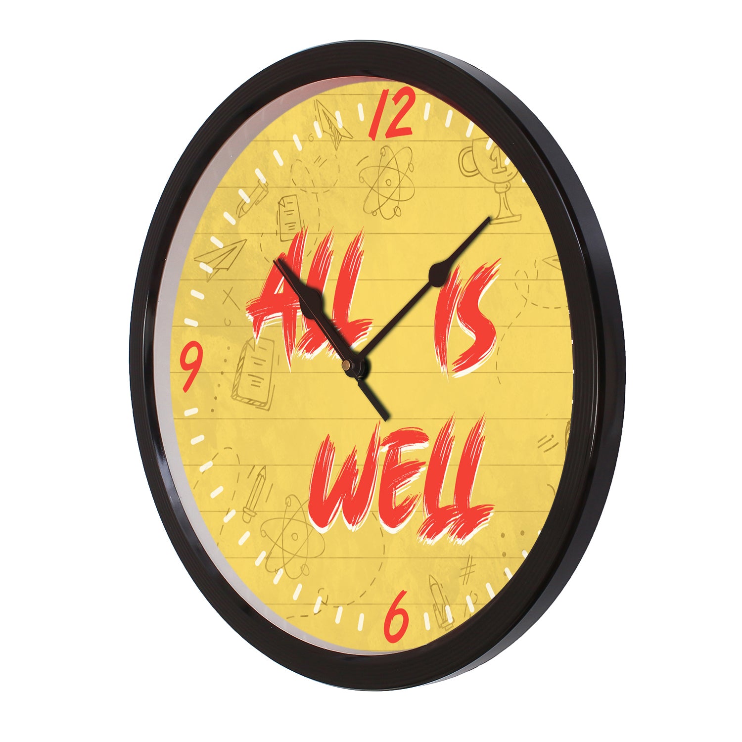"All Is Well" Designer Round Analog Black Wall Clock 4