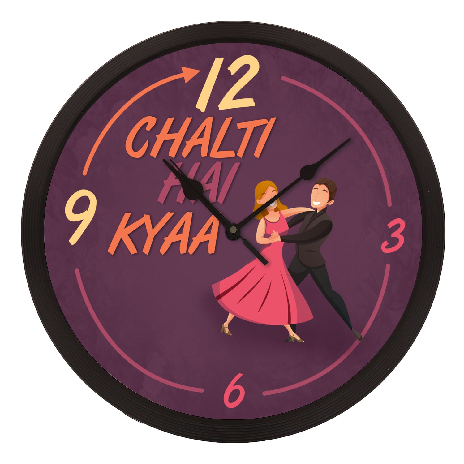 "Chalti Hai Kya 9 Se 12" Designer Round Analog Black Wall Clock