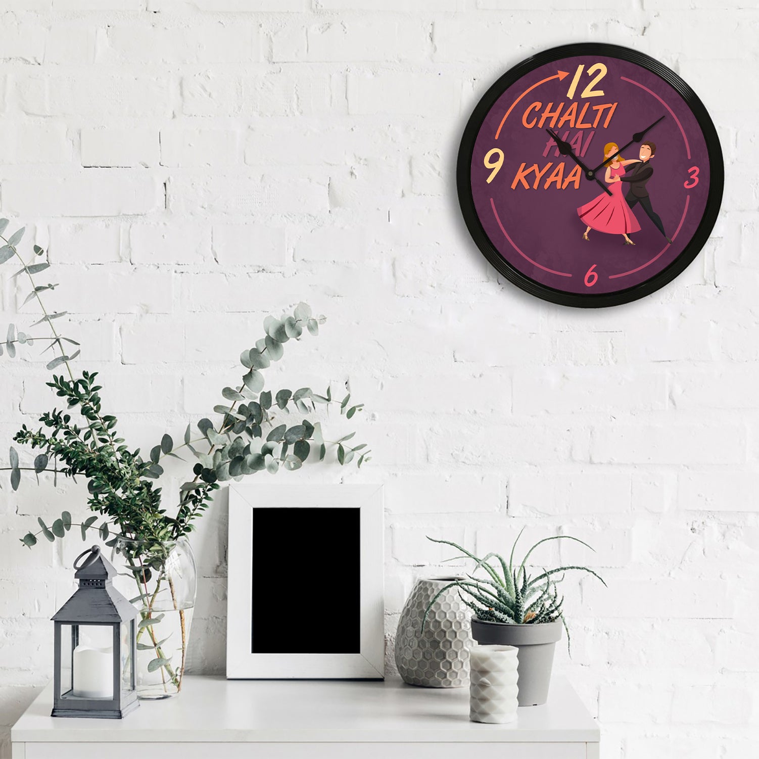 "Chalti Hai Kya 9 Se 12" Designer Round Analog Black Wall Clock 2