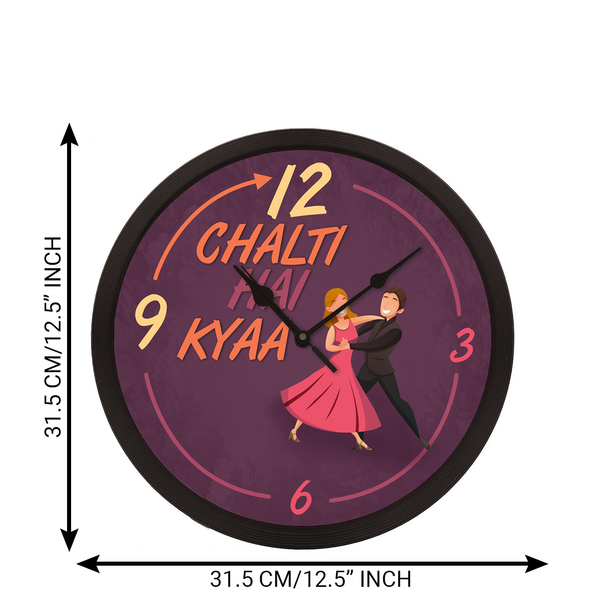 "Chalti Hai Kya 9 Se 12" Designer Round Analog Black Wall Clock 3