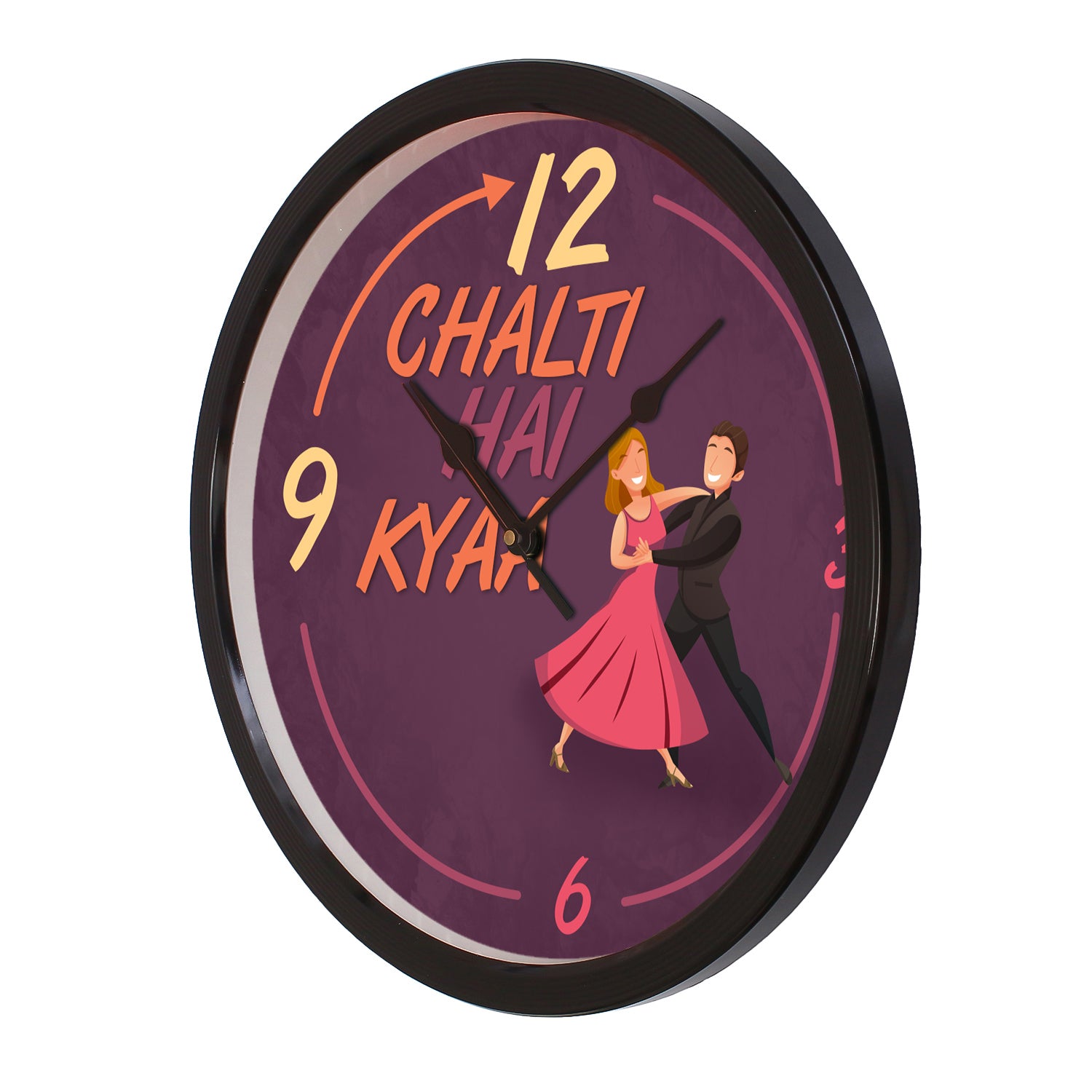 "Chalti Hai Kya 9 Se 12" Designer Round Analog Black Wall Clock 4