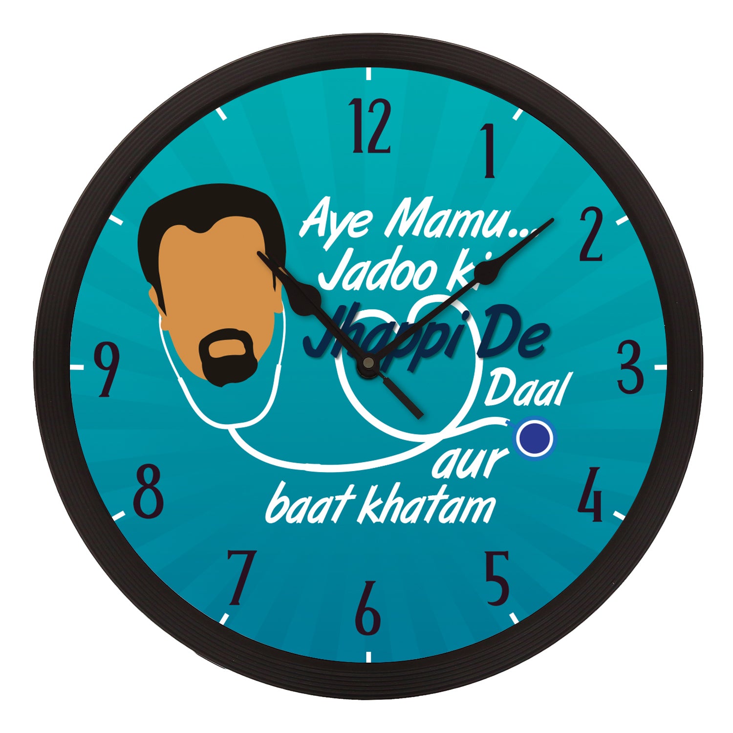 "Aye Mamu, Jadoo Ki Jhappi De.." Designer Round Analog Black Wall Clock