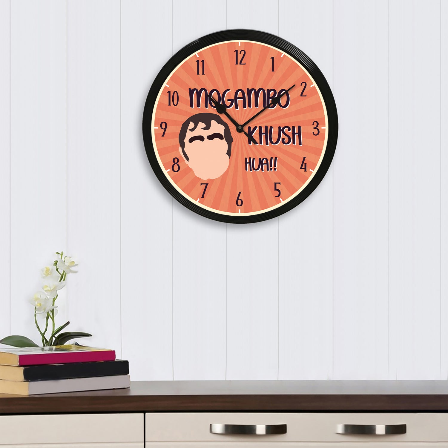 "Mogambo Khush Hua" Designer Round Analog Black Wall Clock 1