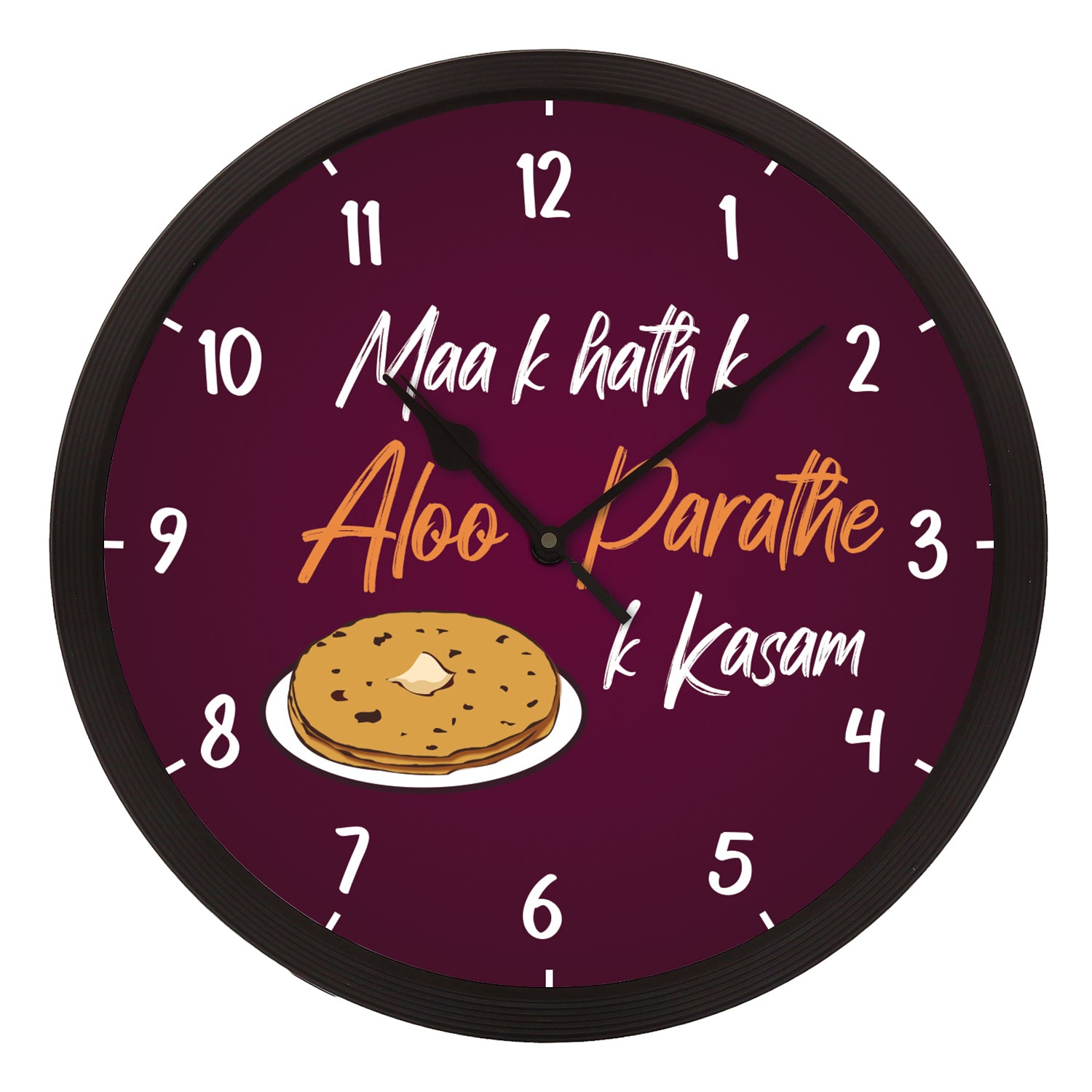 "Maa K Haath K Aloo Paranthe Ki Kasam" Purple Designer Round Analog Black Wall Clock