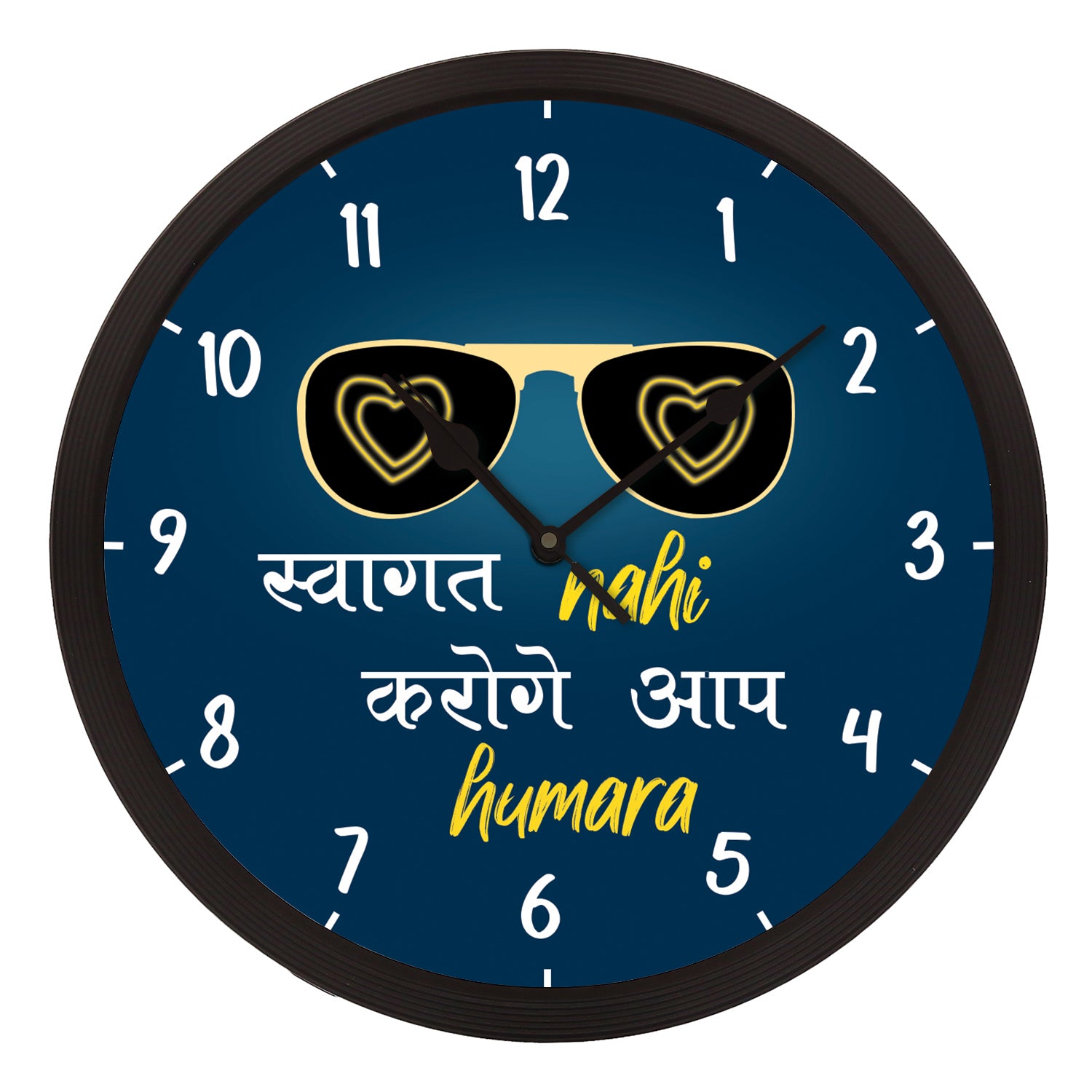 "Swagat Nahi Karoge Aap Hamara" Blue Designer Round Analog Black Wall Clock