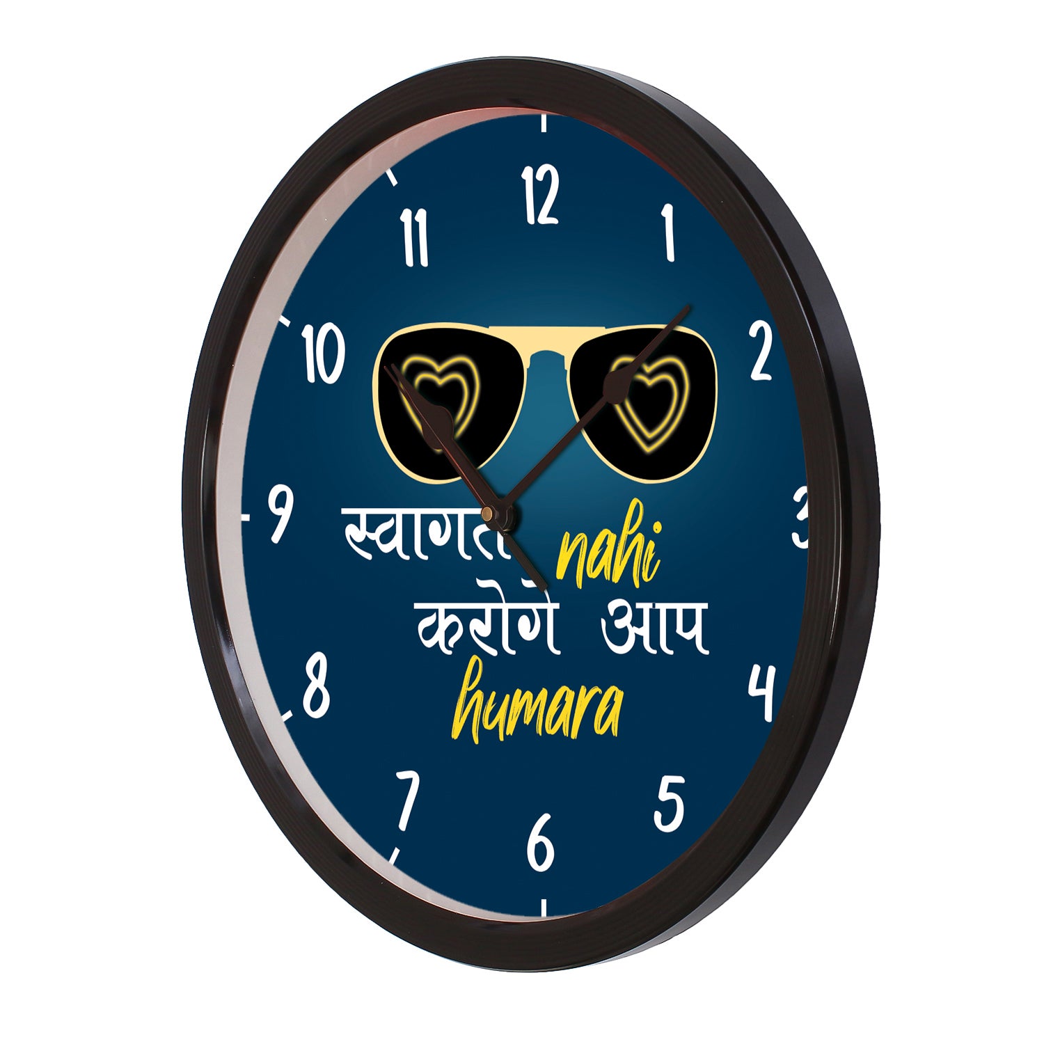 "Swagat Nahi Karoge Aap Hamara" Blue Designer Round Analog Black Wall Clock 4