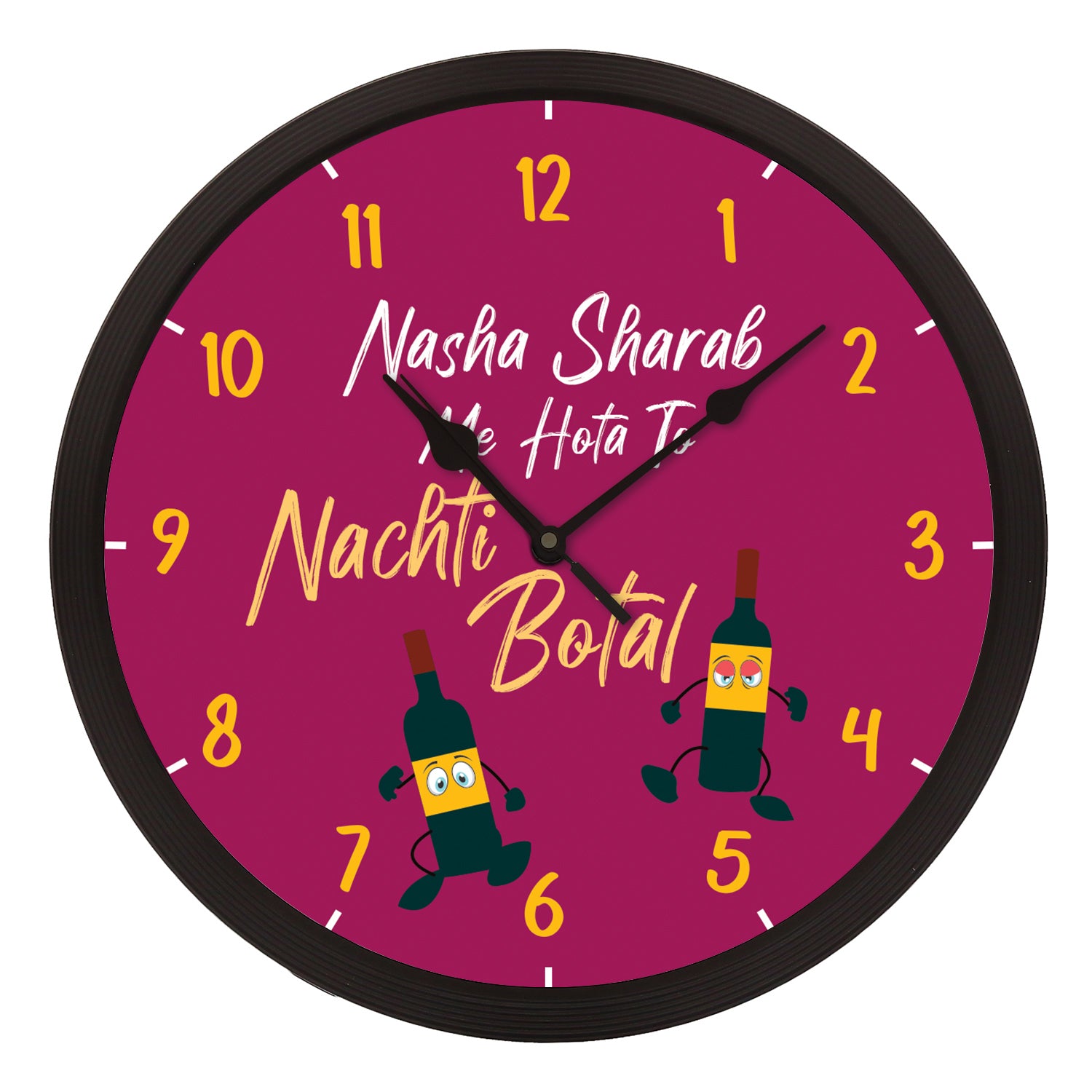 "Nasha Sharab Me Hota Hai..." Purple Designer Round Analog Black Wall Clock
