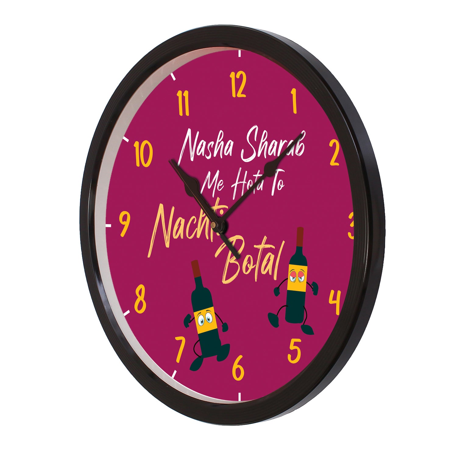 "Nasha Sharab Me Hota Hai..." Purple Designer Round Analog Black Wall Clock 4