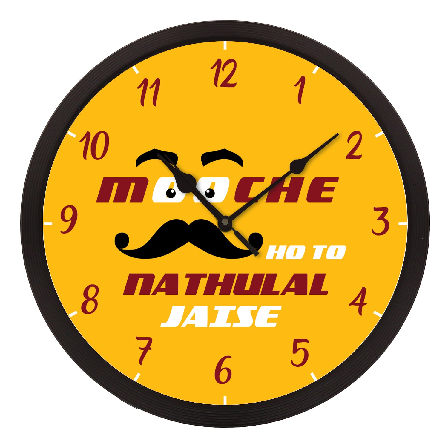 "Mooche Ho Toh Nathulal Jaise" Yellow Designer Round Analog Black Wall Clock