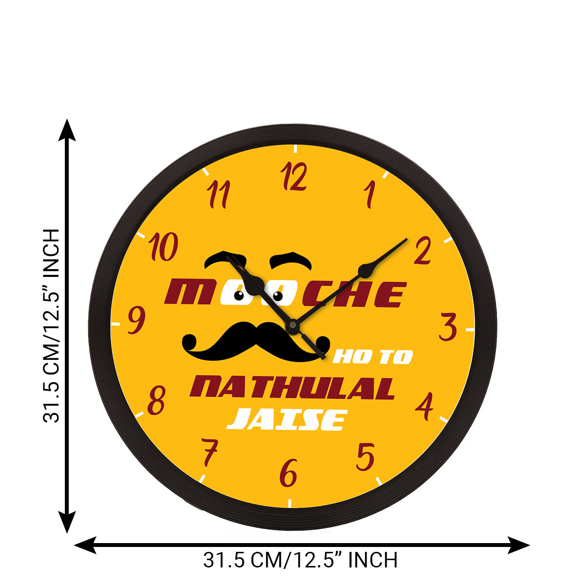 "Mooche Ho Toh Nathulal Jaise" Yellow Designer Round Analog Black Wall Clock 3