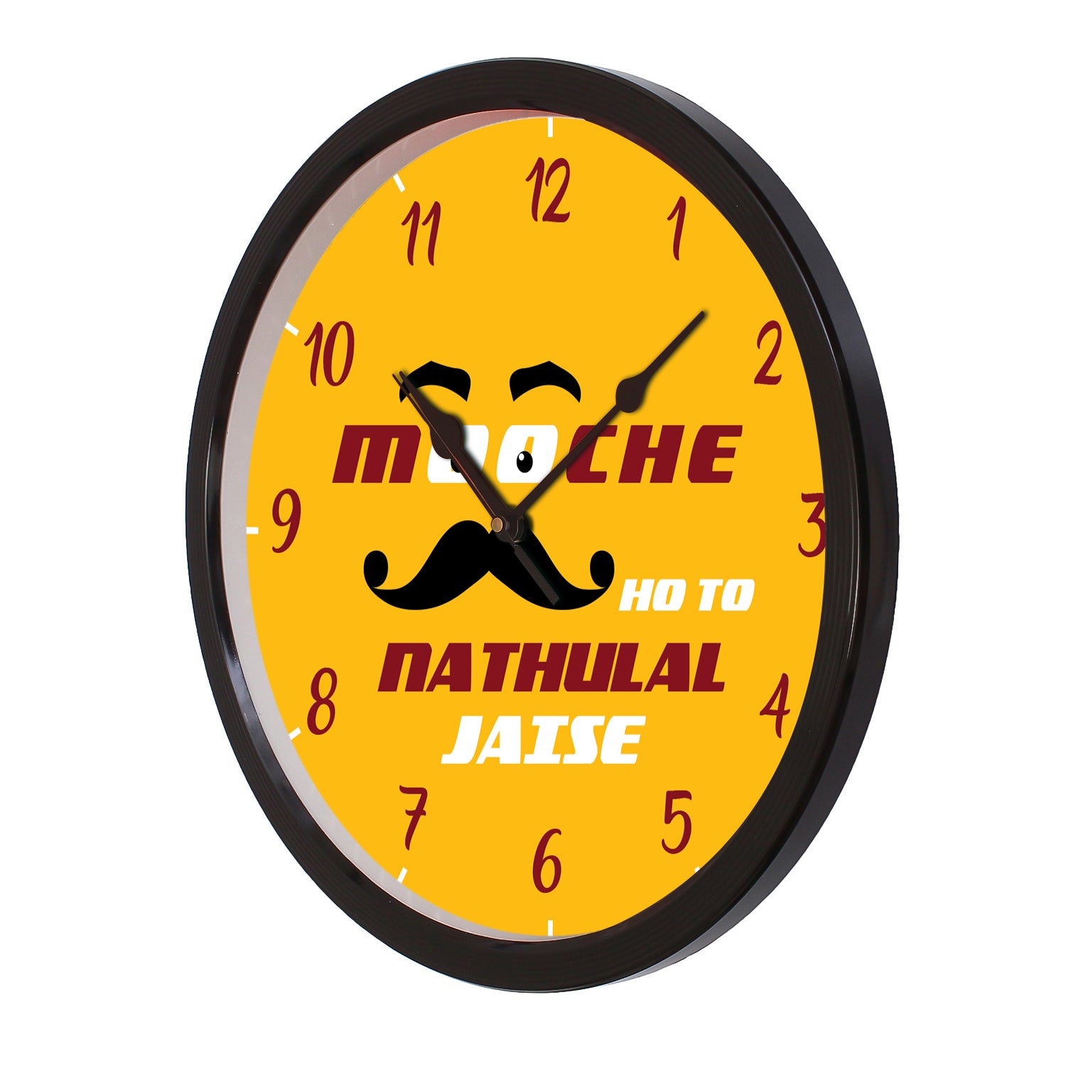 "Mooche Ho Toh Nathulal Jaise" Yellow Designer Round Analog Black Wall Clock 4