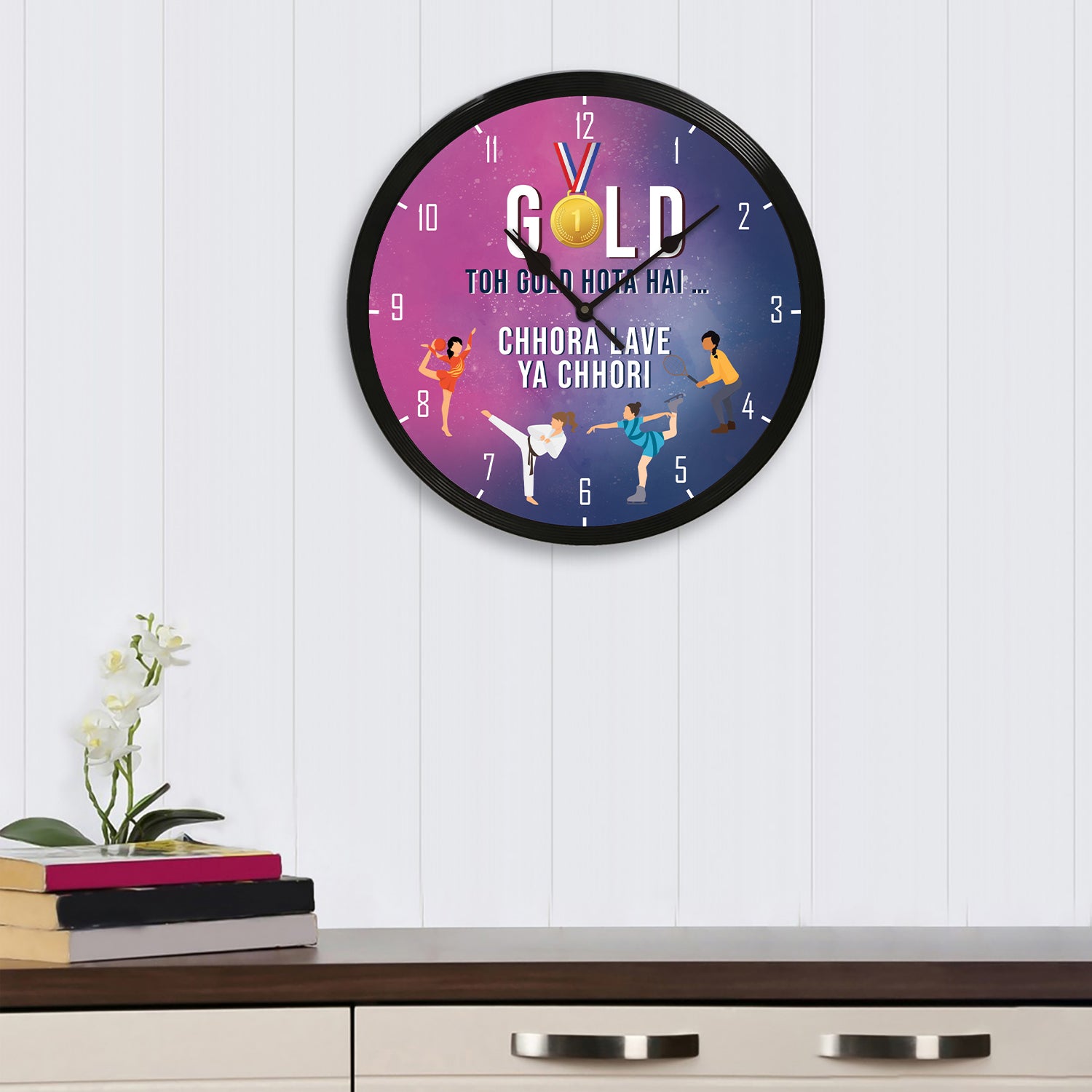 "Gold Toh Gold Hota Hai" Multicolor Designer Round Analog Black Wall Clock 1