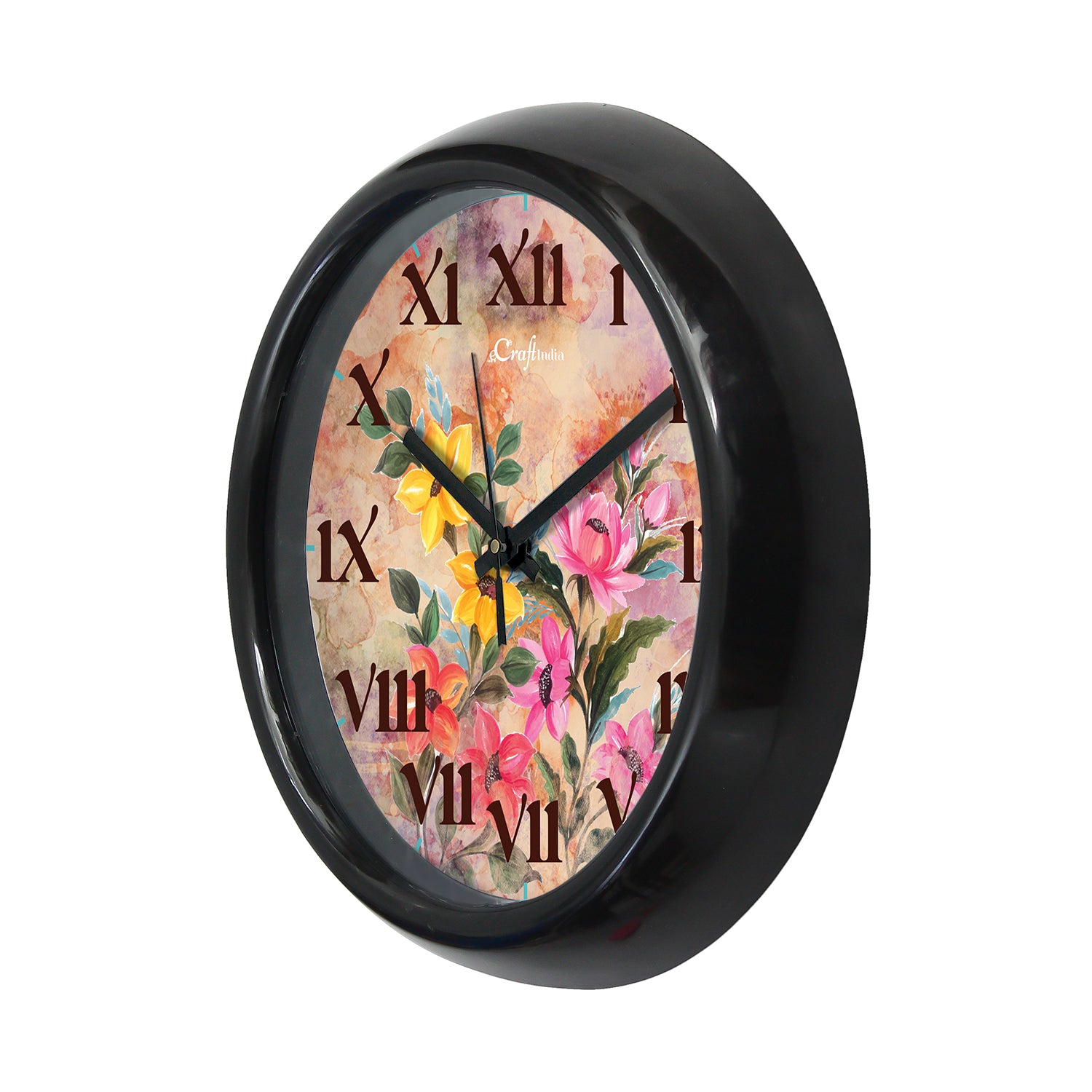 "Flower Theme" Multicolor Designer Round Analog Black Wall Clock 4