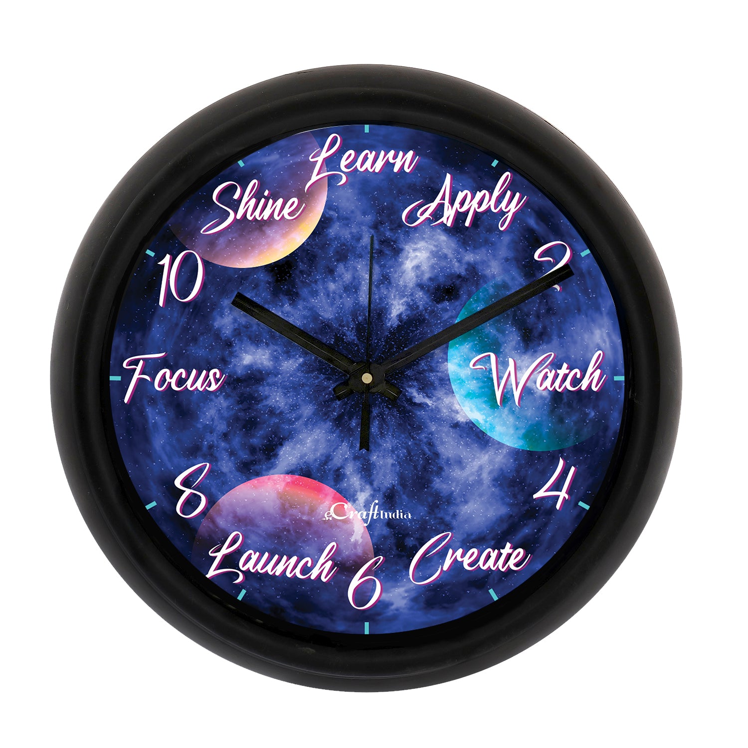 "Galaxy Theme" Blue Designer Round Analog Black Wall Clock