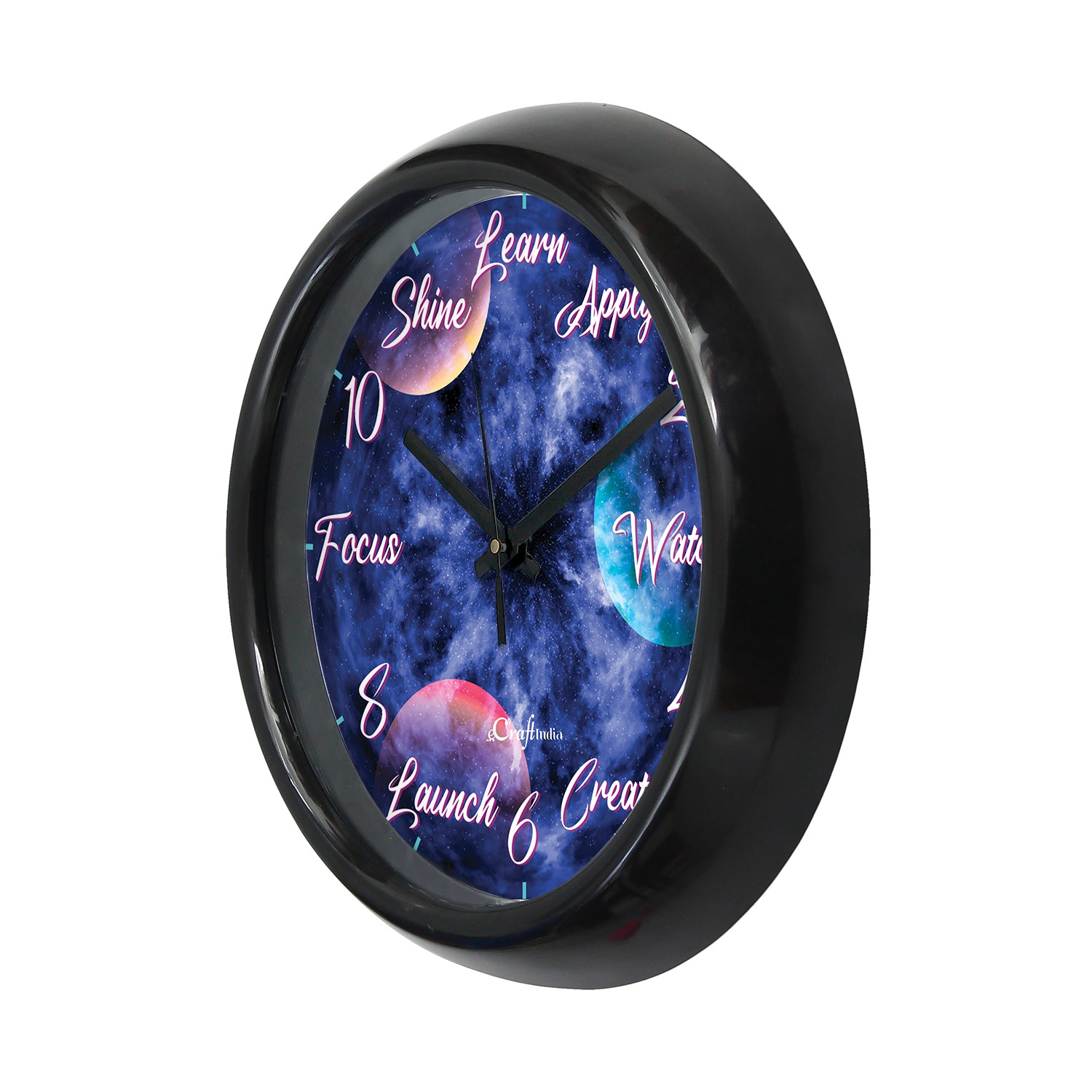 "Galaxy Theme" Blue Designer Round Analog Black Wall Clock 4