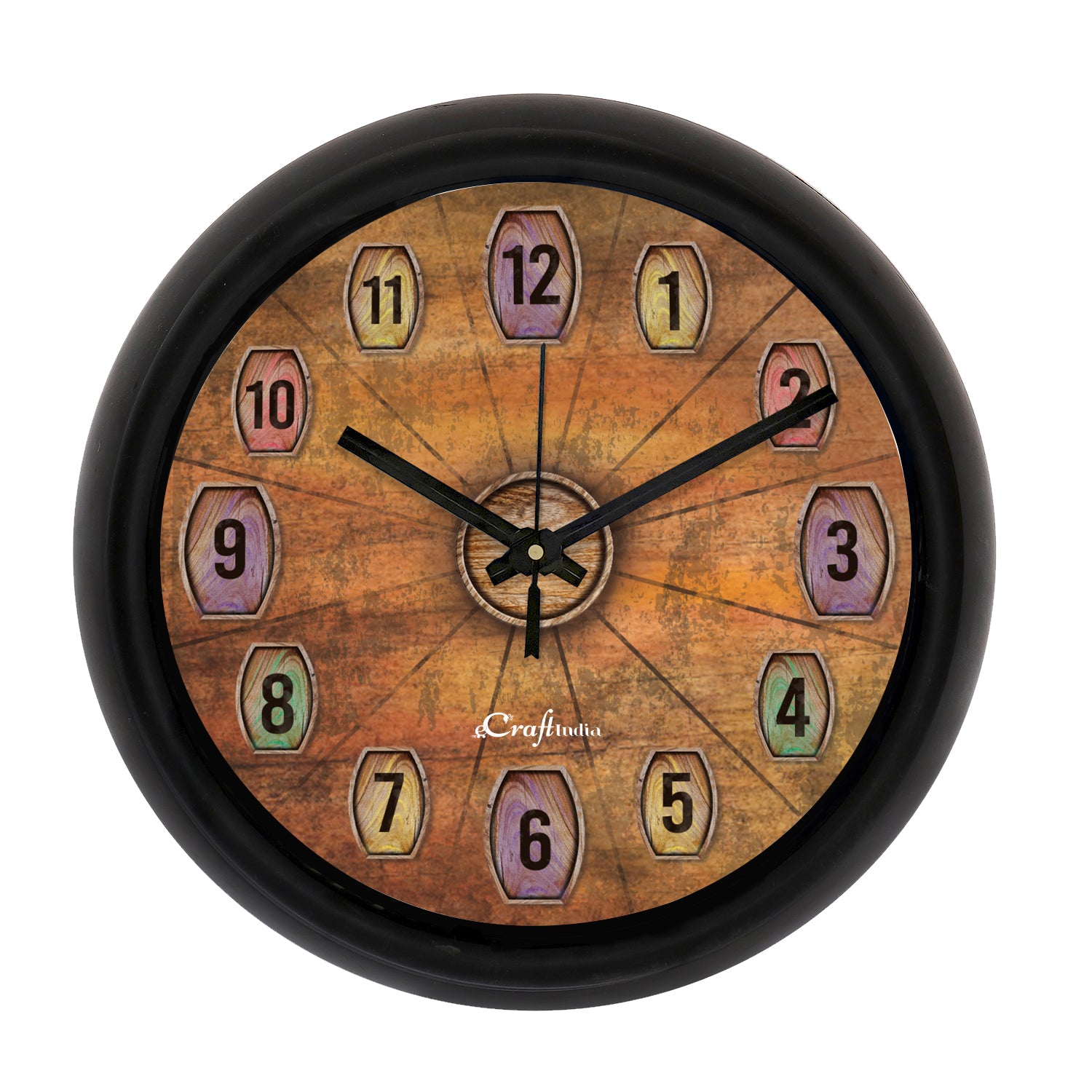 Rustic Brown Designer Round Analog Black Wall Clock