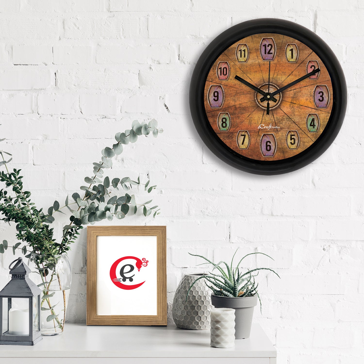 Rustic Brown Designer Round Analog Black Wall Clock 1