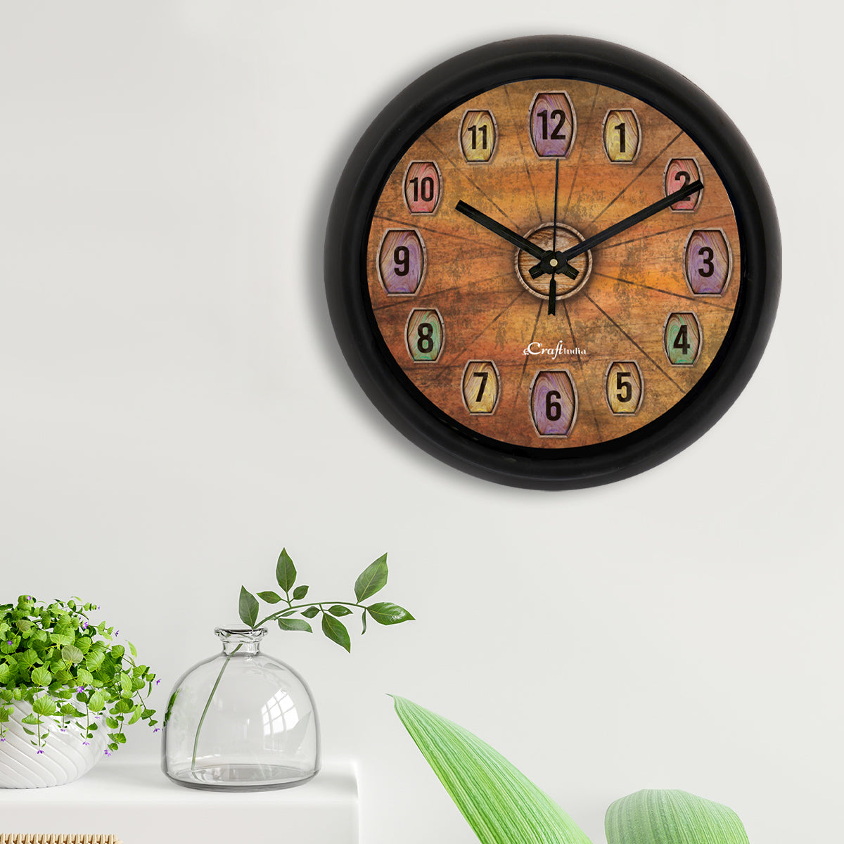 Rustic Brown Designer Round Analog Black Wall Clock 2