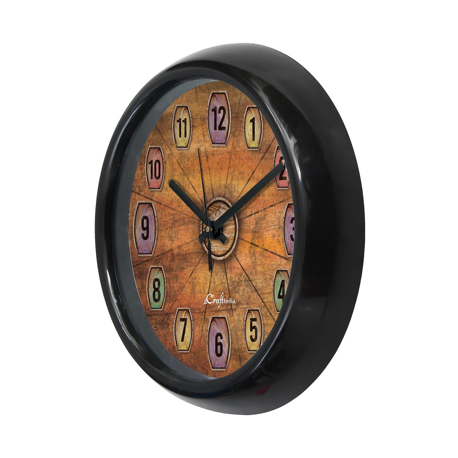 Rustic Brown Designer Round Analog Black Wall Clock 4
