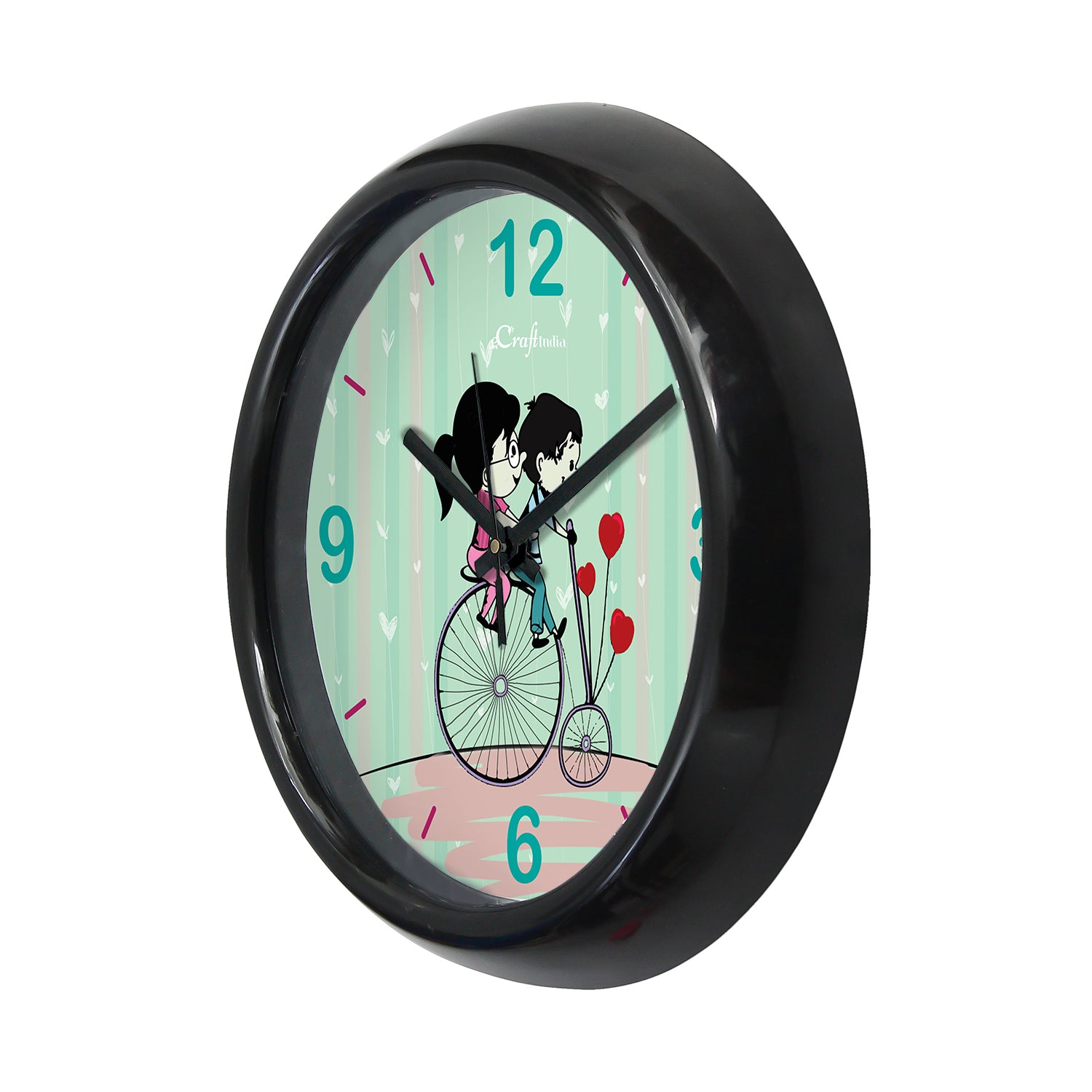 "Couple Riding Bicycle" Green Designer Round Analog Black Wall Clock 4