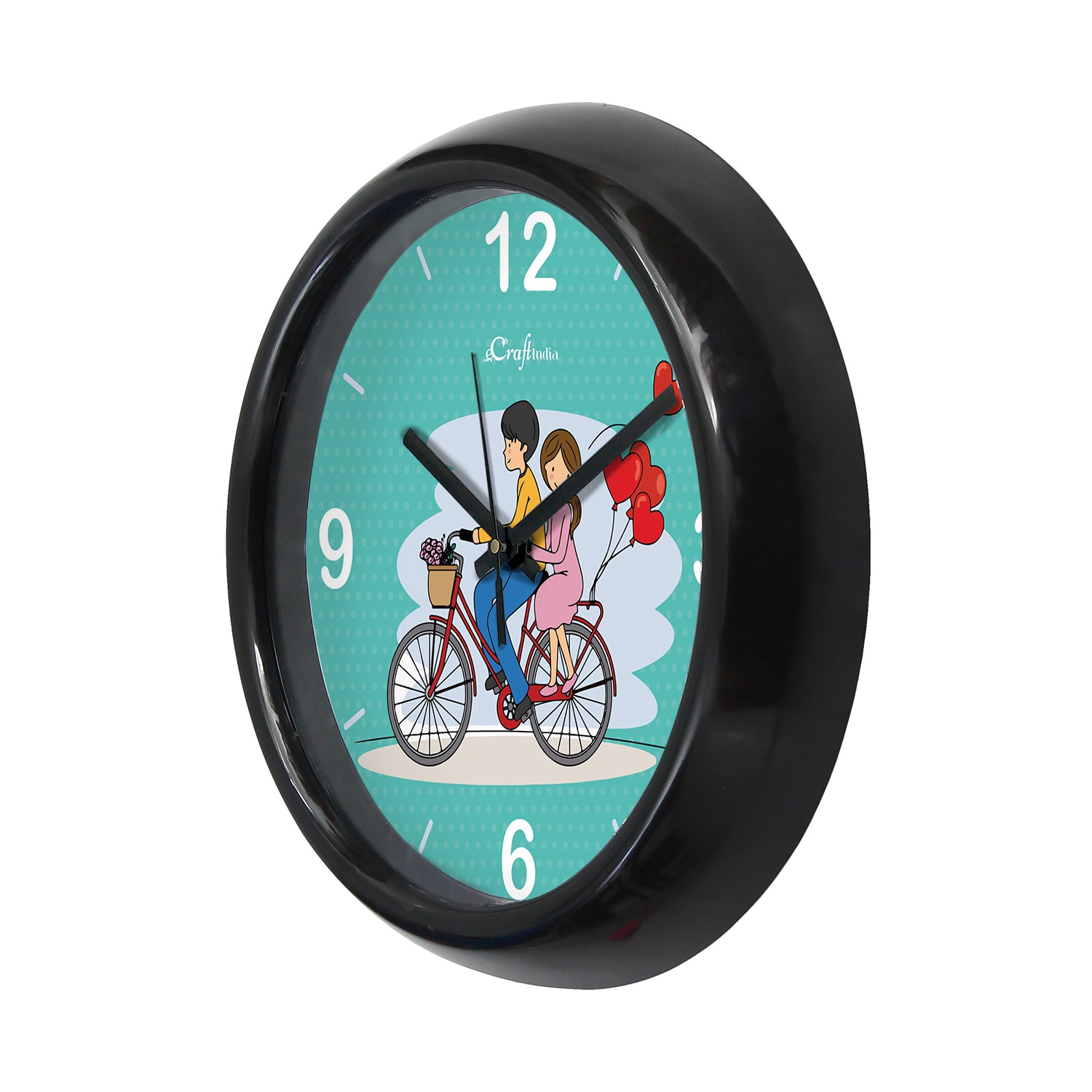 "Couple in Love Riding Bicycle" Blue Designer Round Analog Black Wall Clock 4