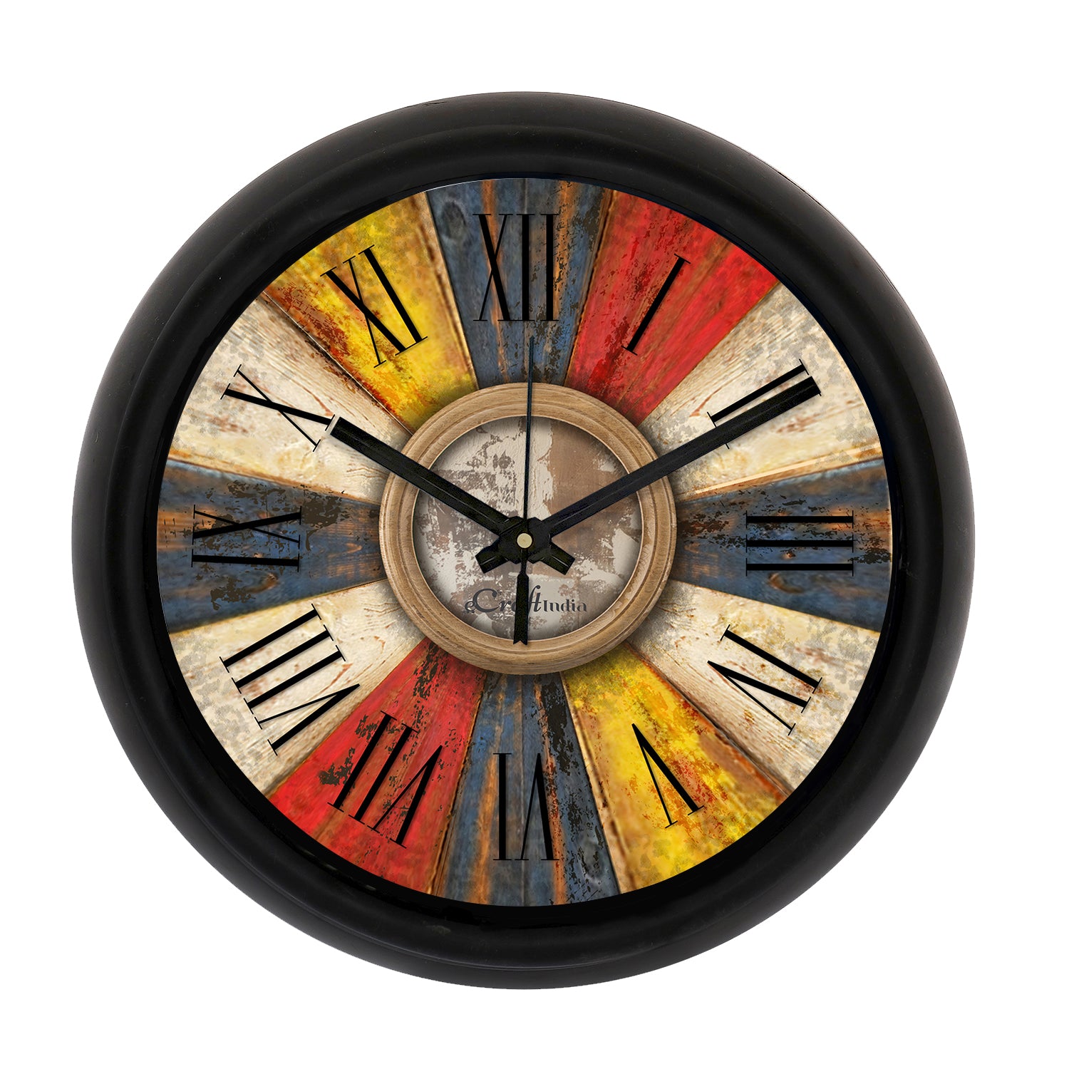 Rustic Multicolor Designer Round Analog Black Wall Clock