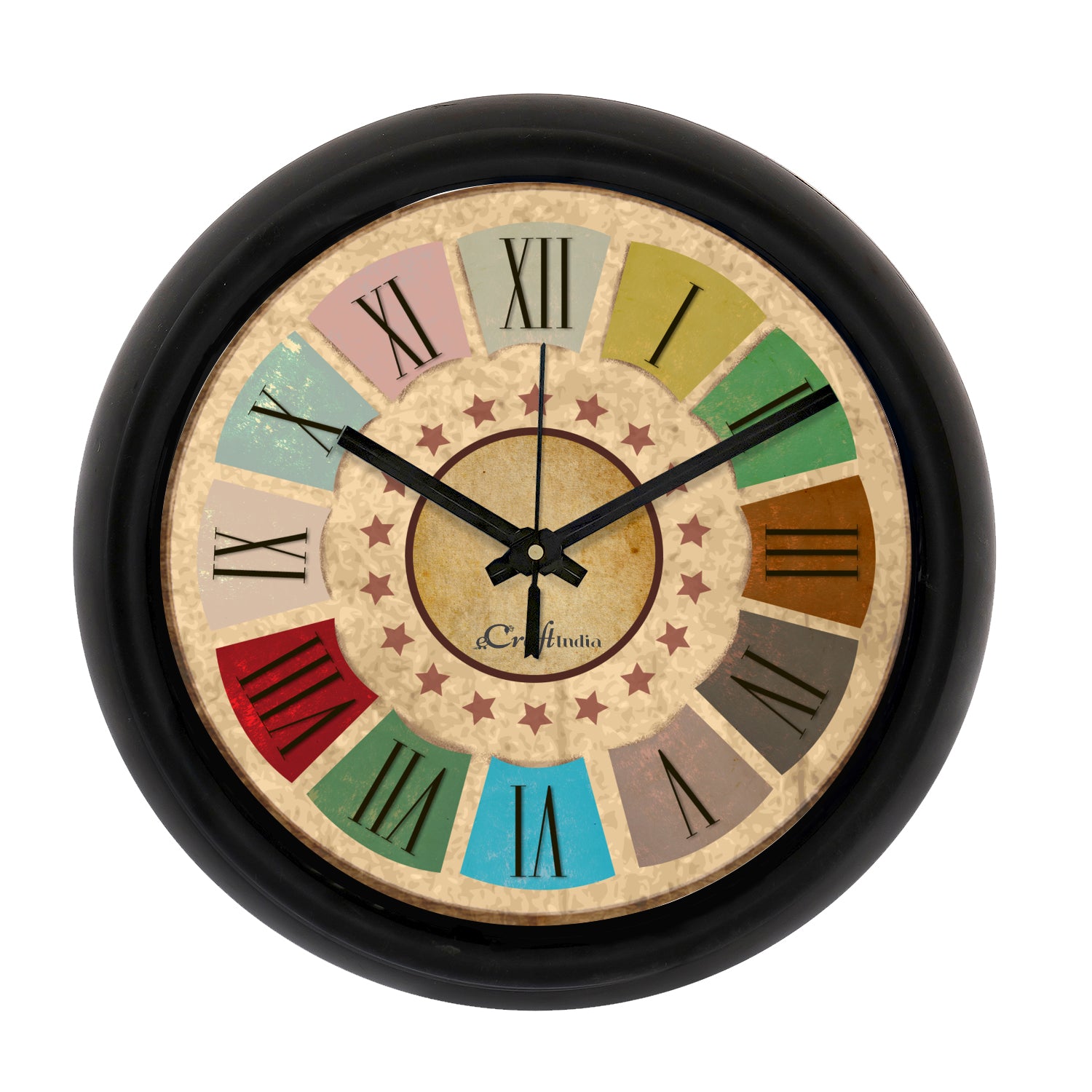 Rustic Multicolor Designer Round Analog Black Wall Clock