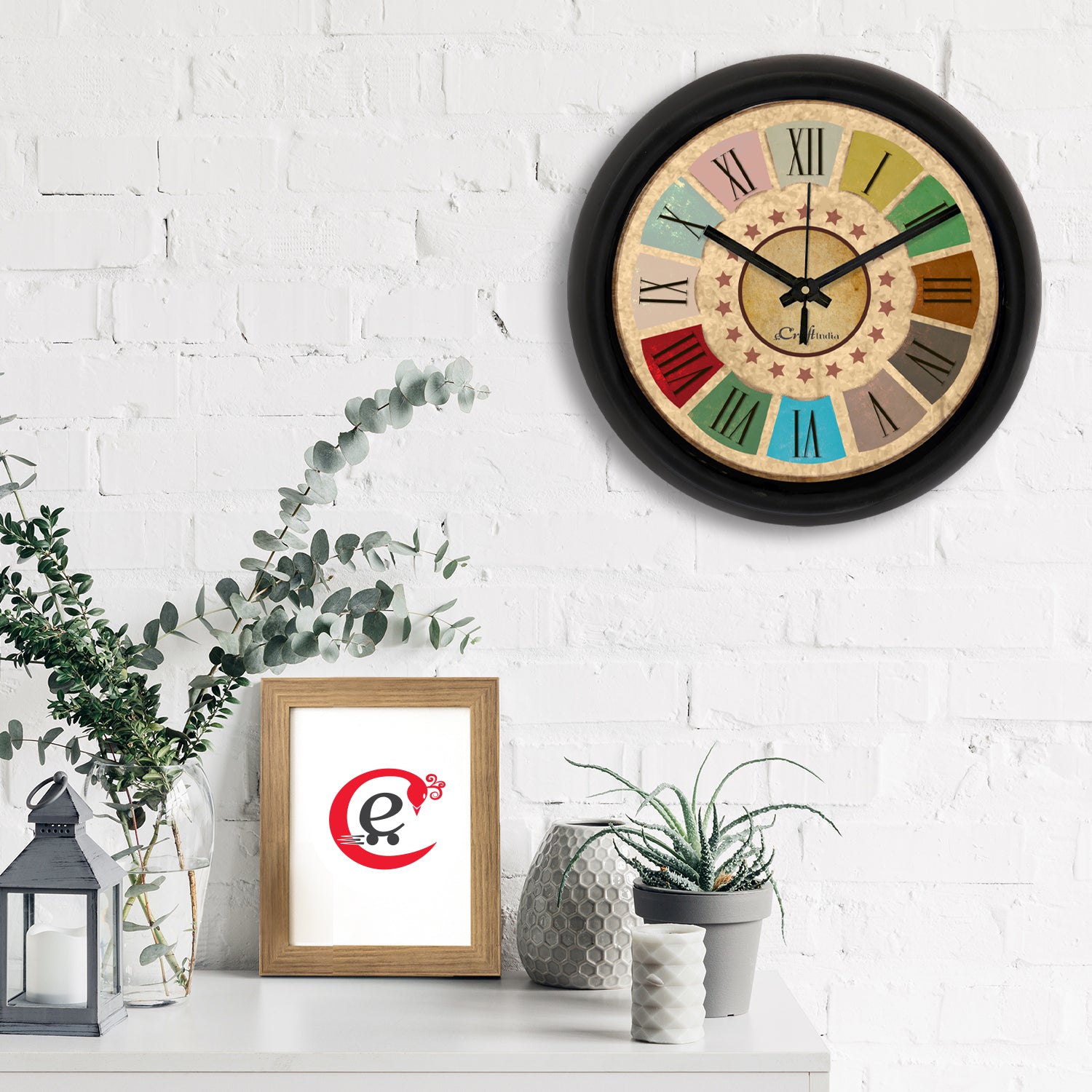 Rustic Multicolor Designer Round Analog Black Wall Clock 1