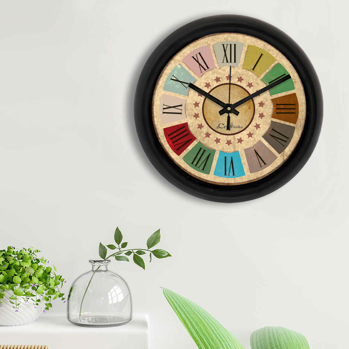 Rustic Multicolor Designer Round Analog Black Wall Clock 2