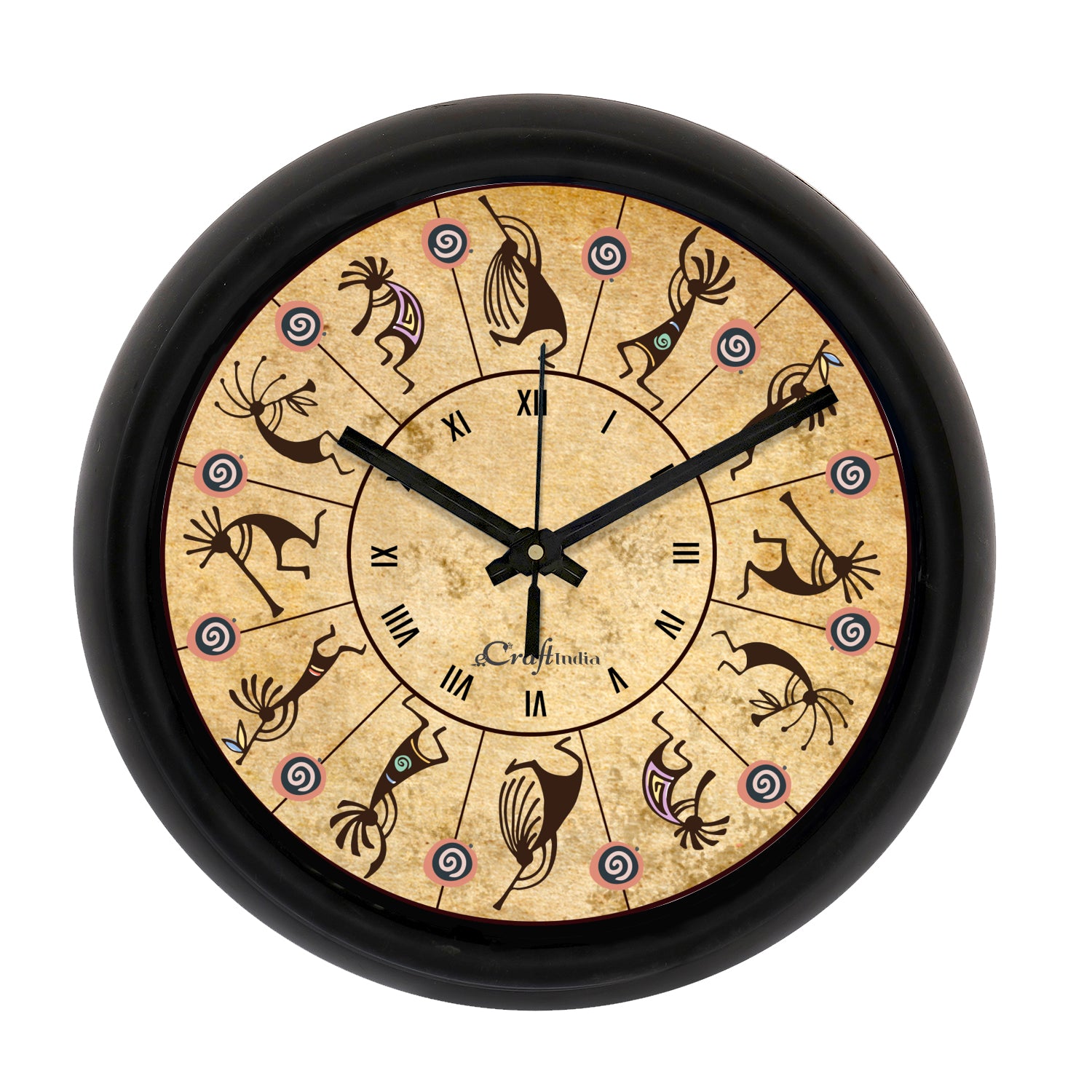 "Tribal Dance" Brown Designer Round Analog Black Wall Clock